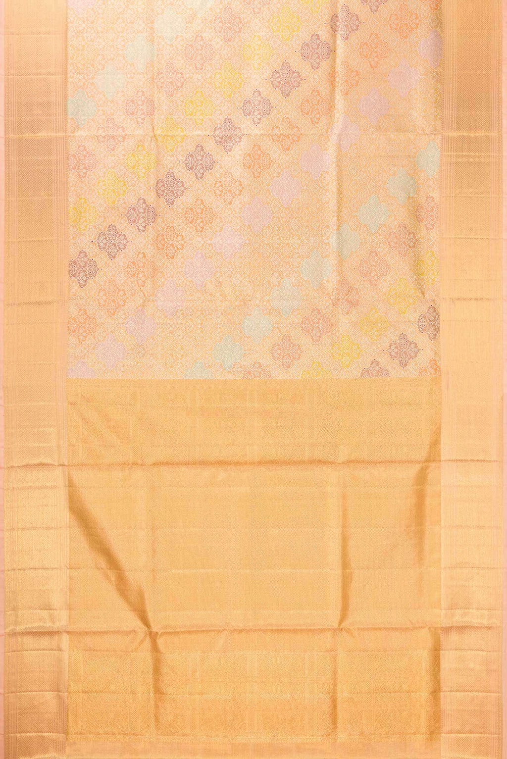 Golden Peach Dual Tone Kanchipuram Tissue Silk Saree