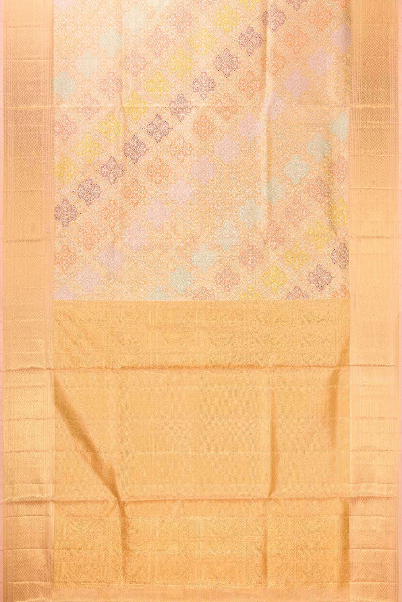 Golden Peach Dual Tone Kanchipuram Tissue Silk Saree
