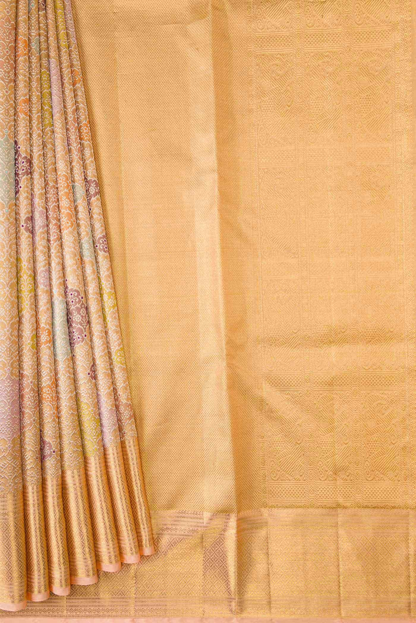 Golden Peach Dual Tone Kanchipuram Tissue Silk Saree