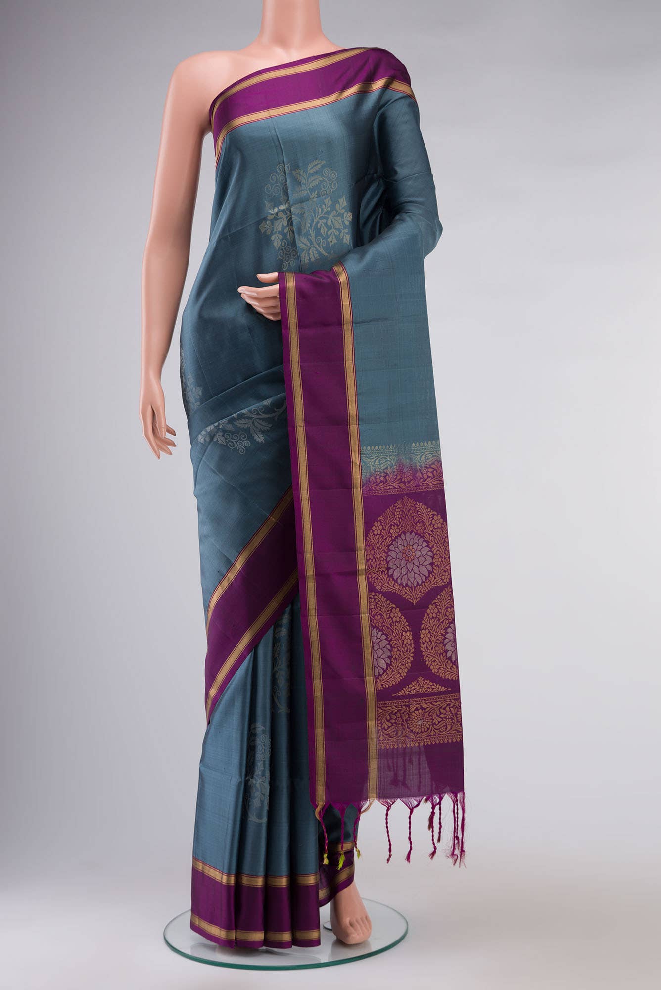 Blue Grey Soft Silk Saree