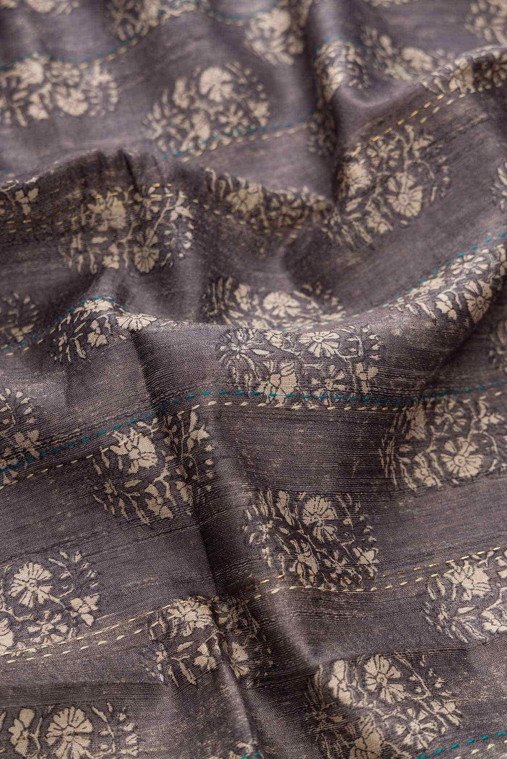 Grey Tussar Silk Saree