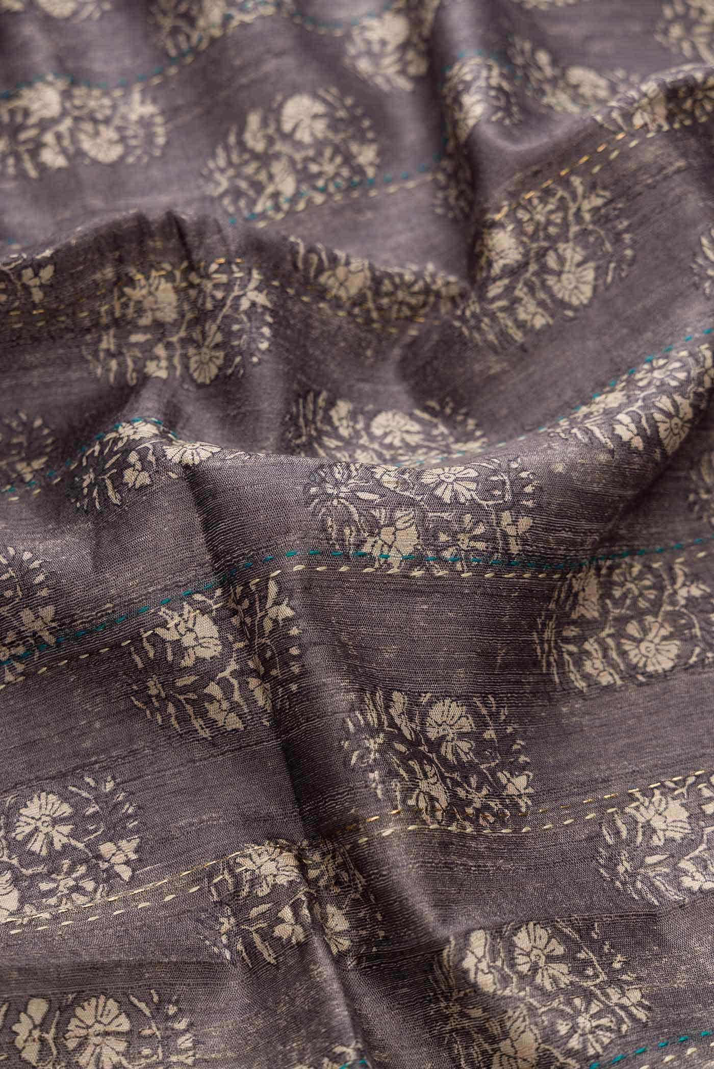 Grey Tussar Silk Saree