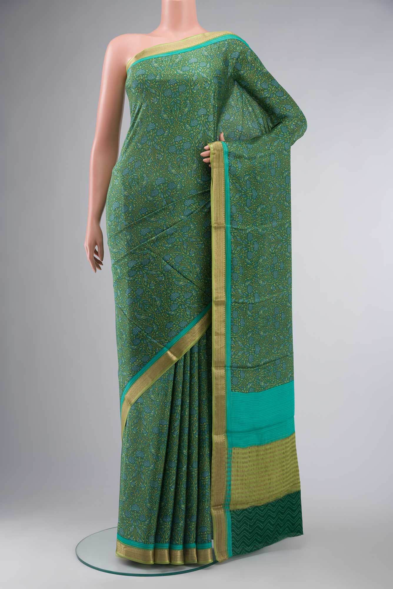 Green Crepe Saree