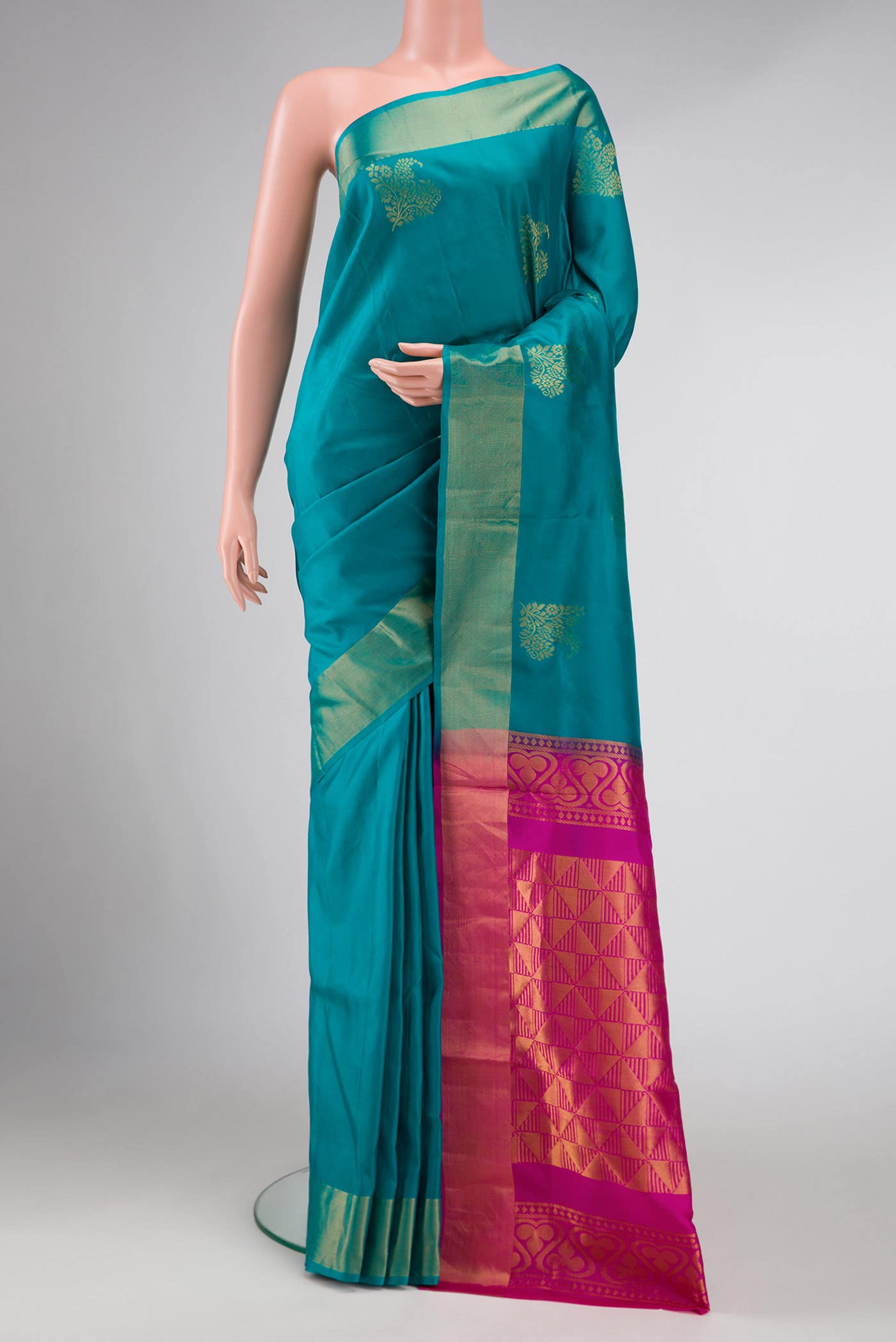 Peacock Blue Dual Tone Soft Silk Saree