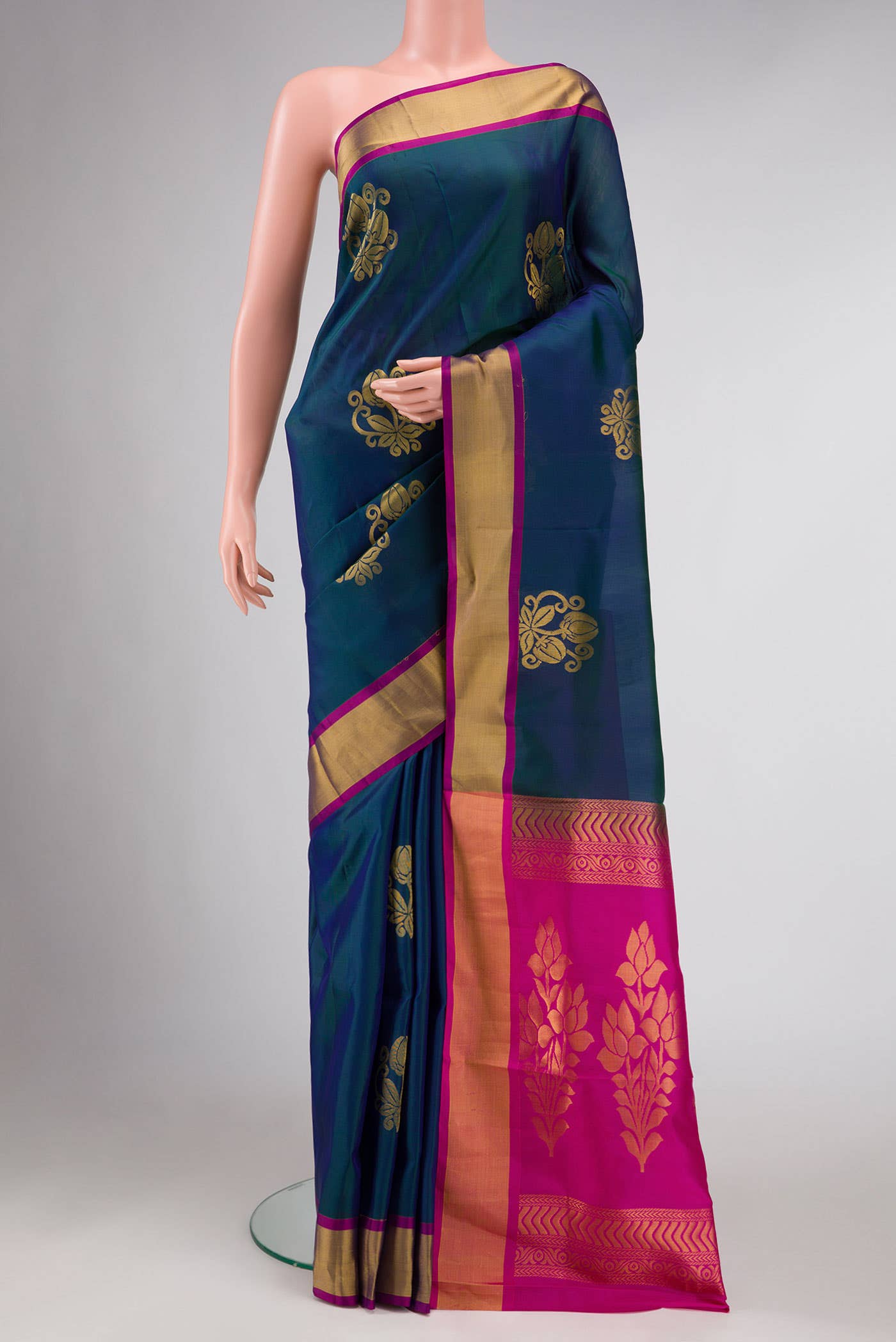 Peacock Blue Dual Tone Soft Silk Saree