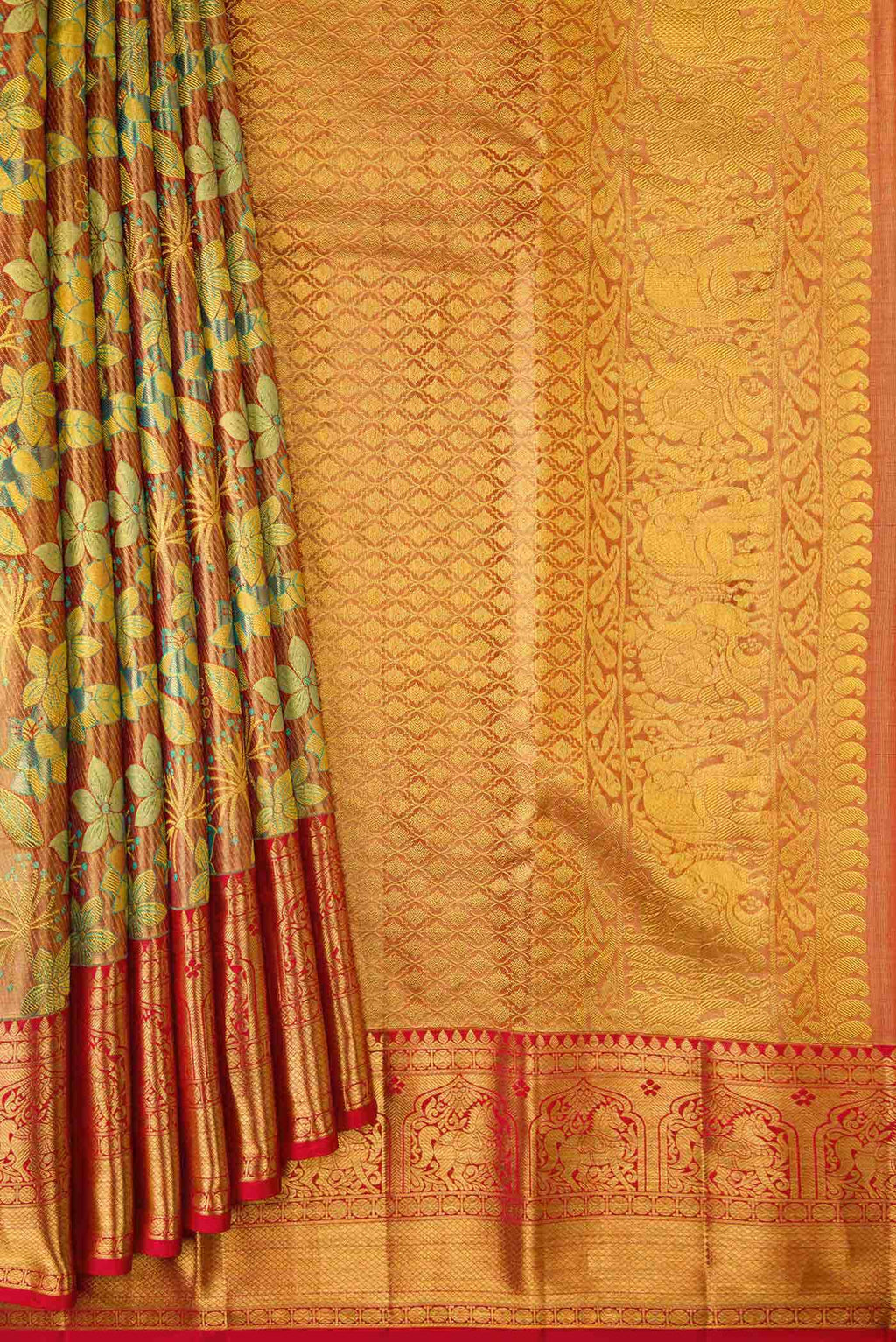 Maroon Dual Tone Kanchipuram Tissue Silk Saree