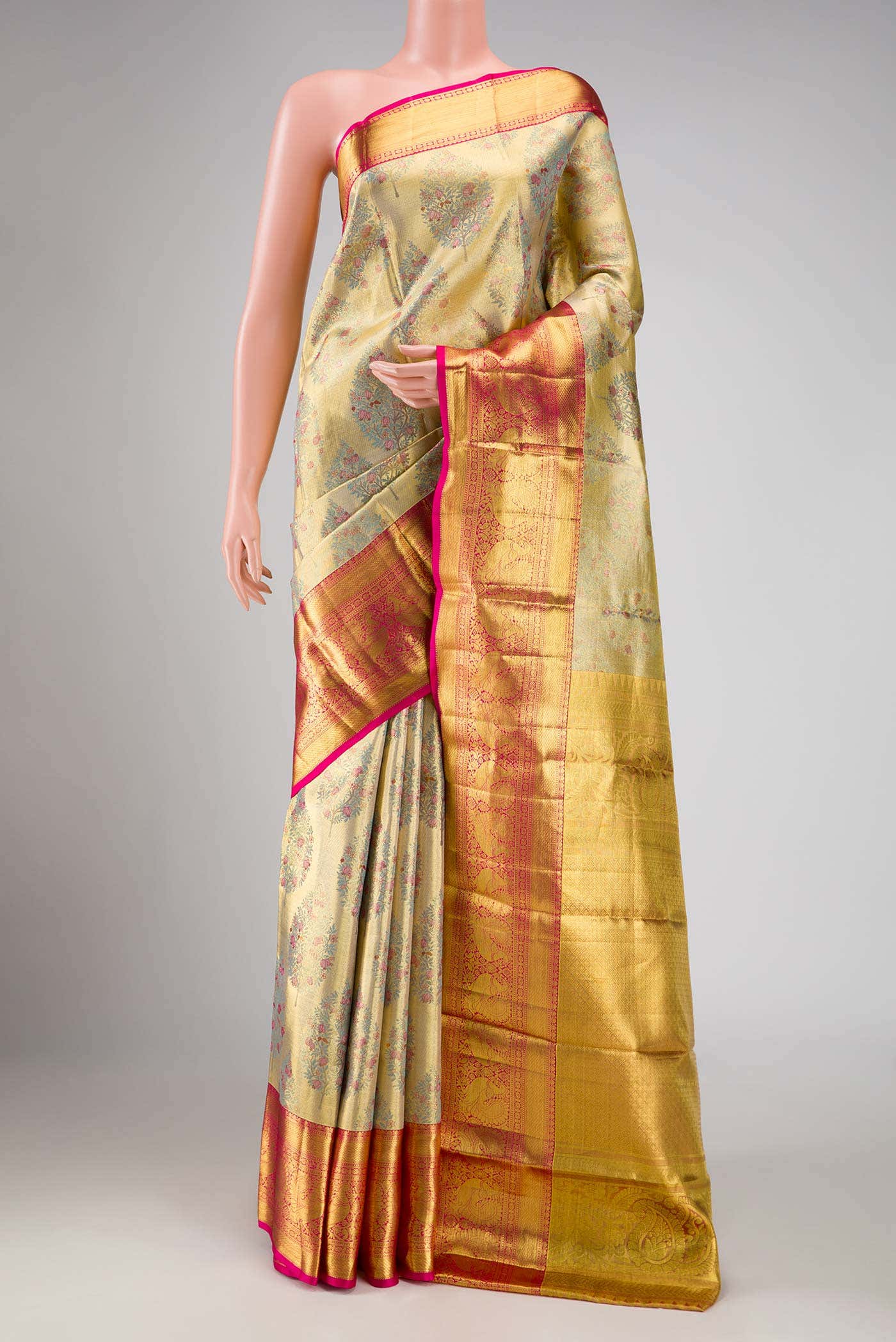 Gold Dual Tone Kanchipuram Tissue Silk Saree
