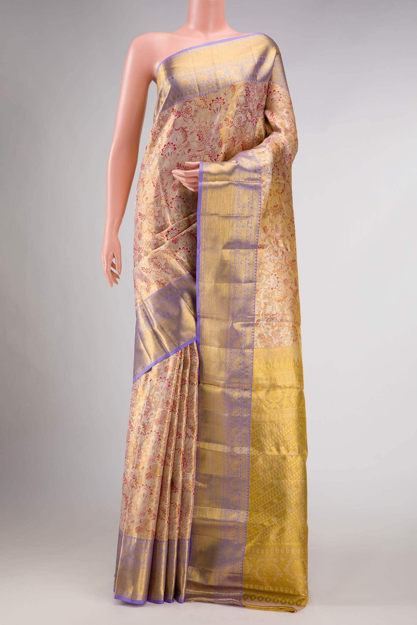 Pink Dual Tone Kanchipuram Tissue Silk Saree