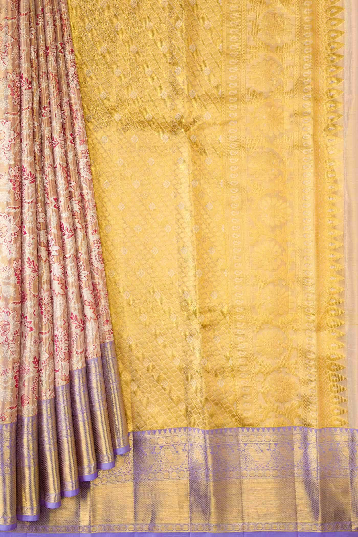 Pink Dual Tone Kanchipuram Tissue Silk Saree