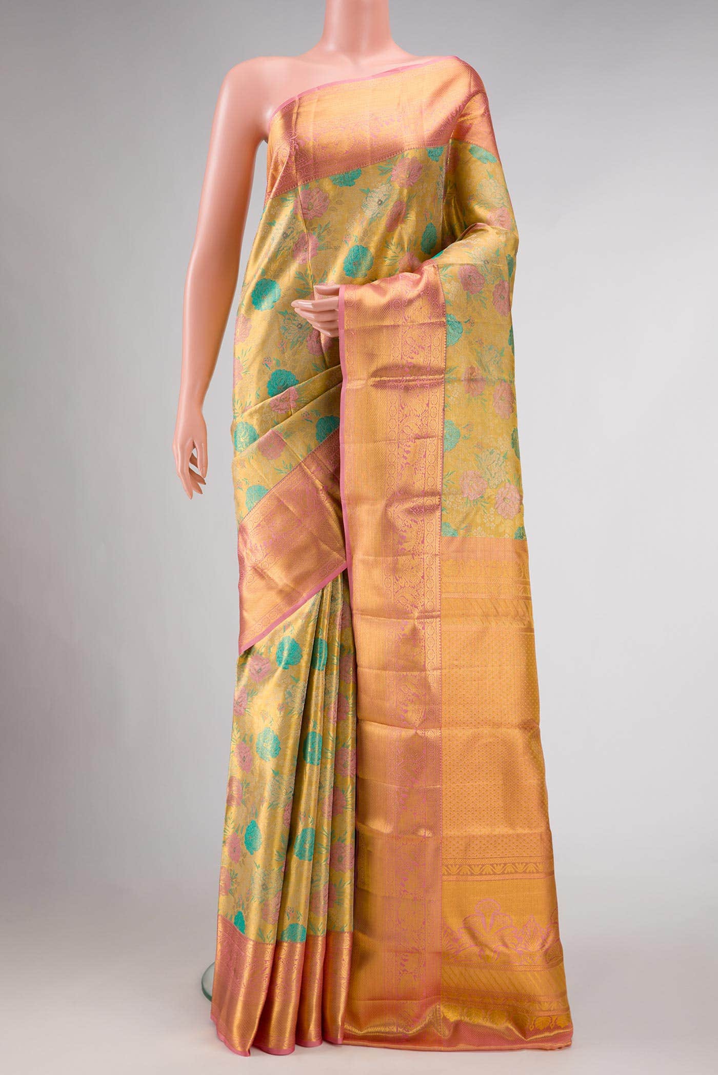 Gold Dual Tone Kanchipuram Tissue Silk Saree