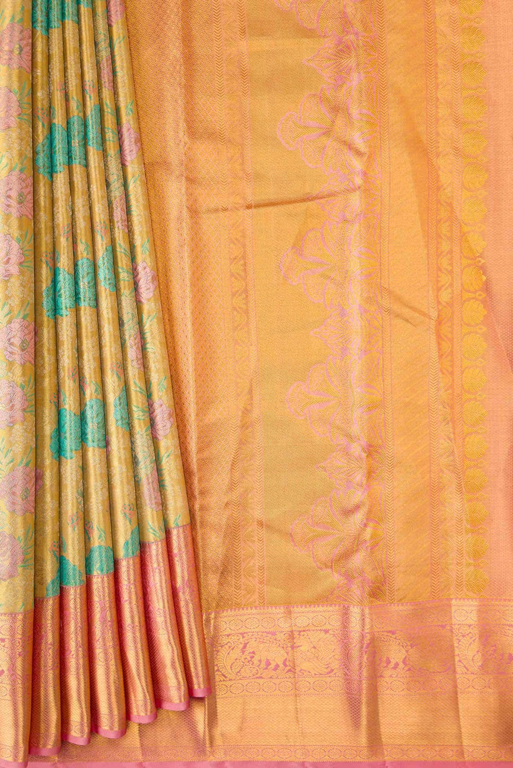 Gold Dual Tone Kanchipuram Tissue Silk Saree