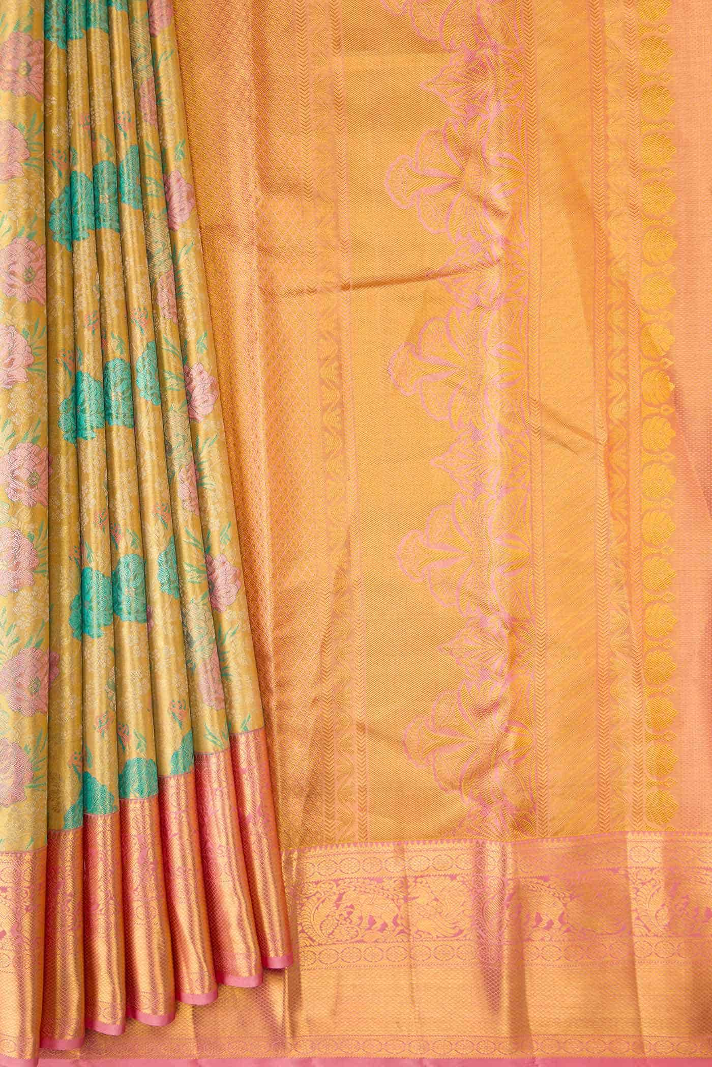 Gold Dual Tone Kanchipuram Tissue Silk Saree