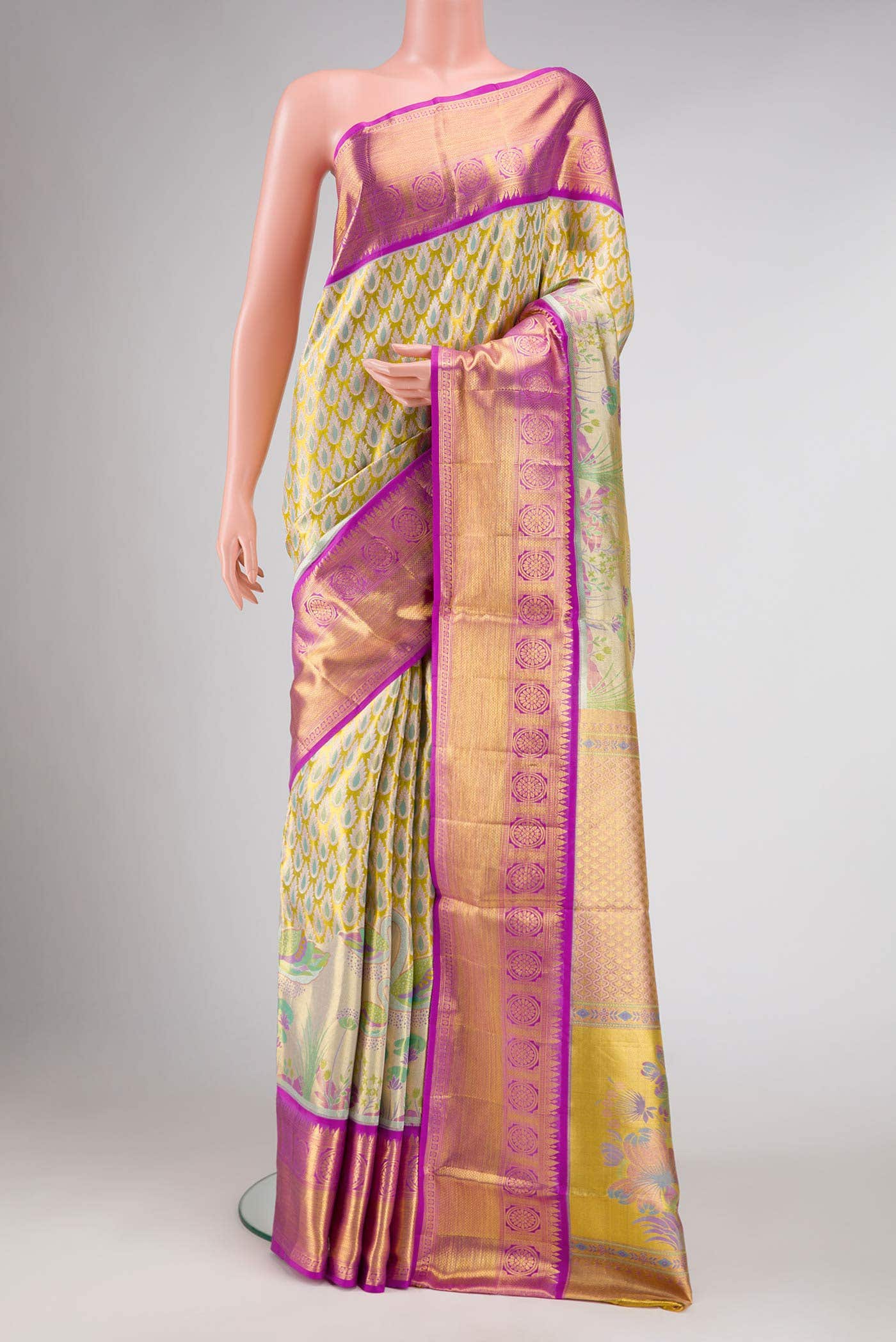 Gold Dual Tone Kanchipuram Tissue Silk Saree