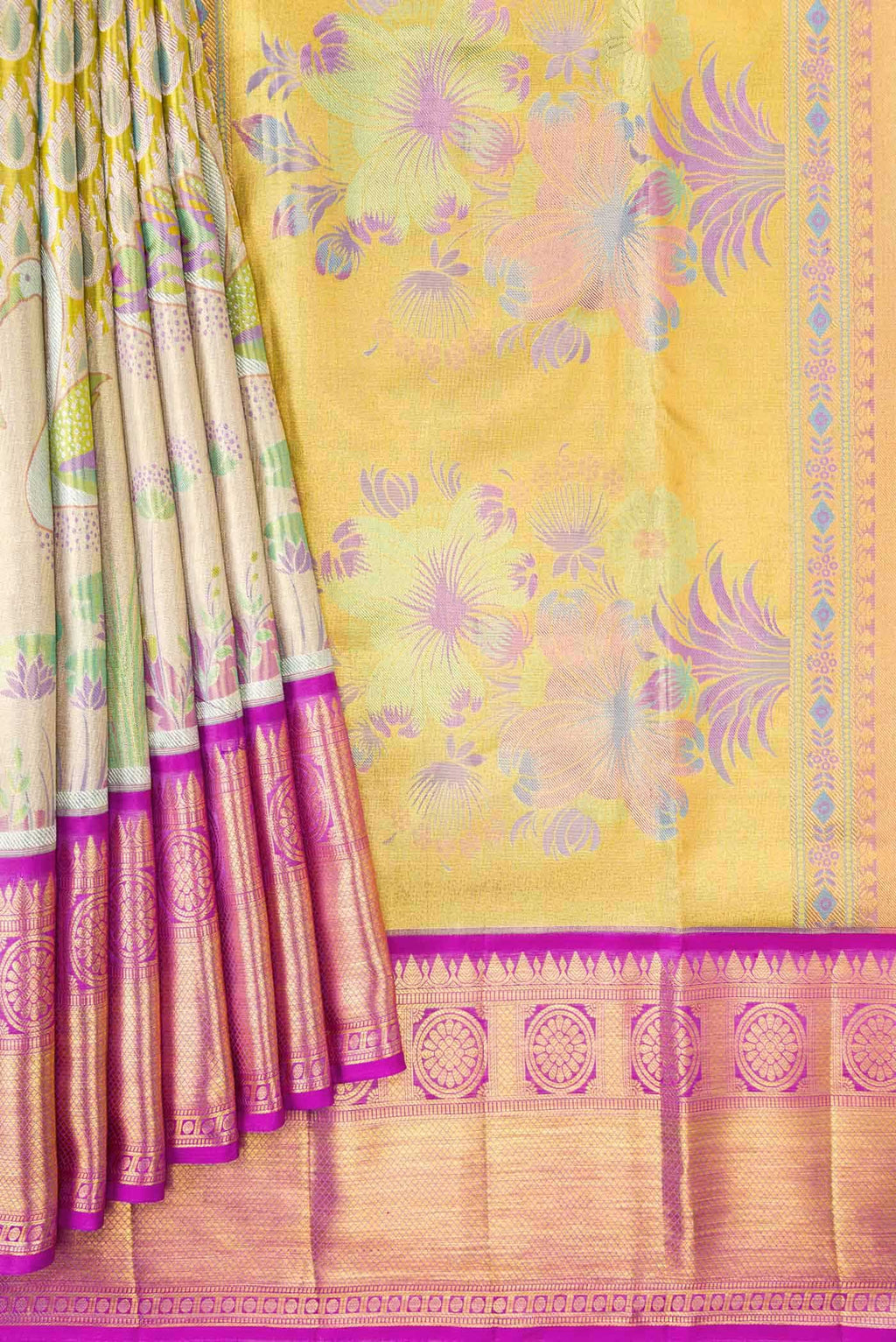 Gold Dual Tone Kanchipuram Tissue Silk Saree