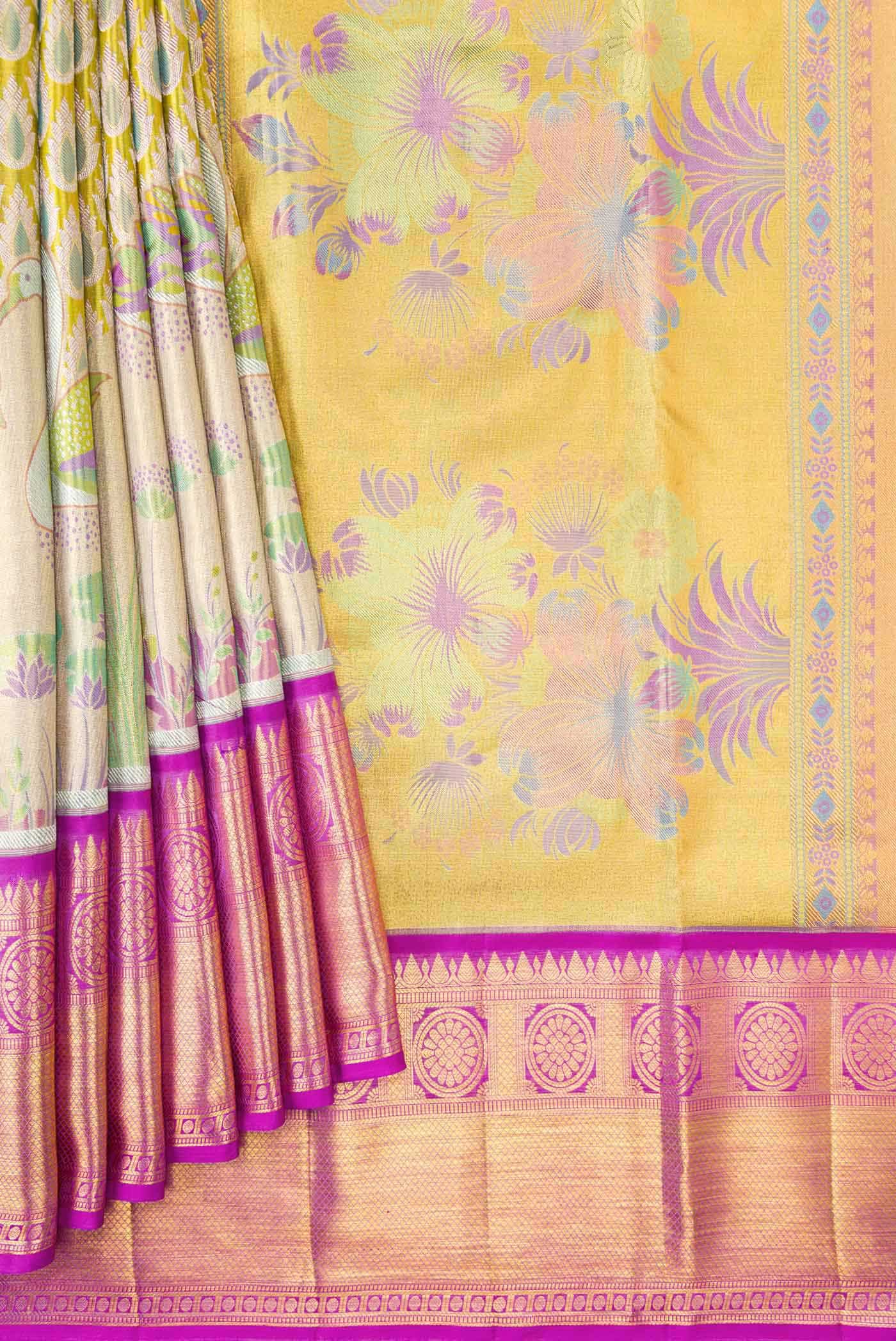 Gold Dual Tone Kanchipuram Tissue Silk Saree