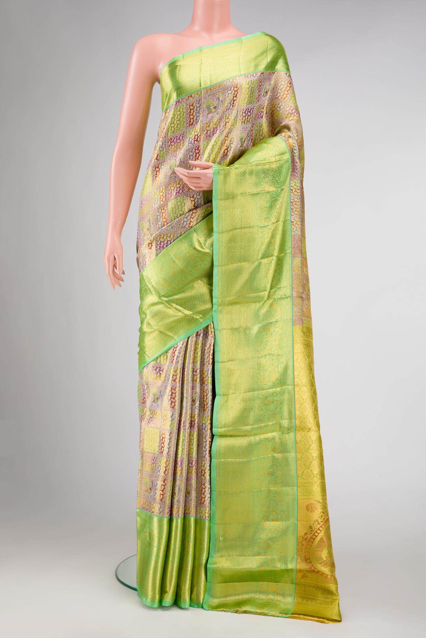 Gold Dual Tone Kanchipuram Tissue Silk Saree