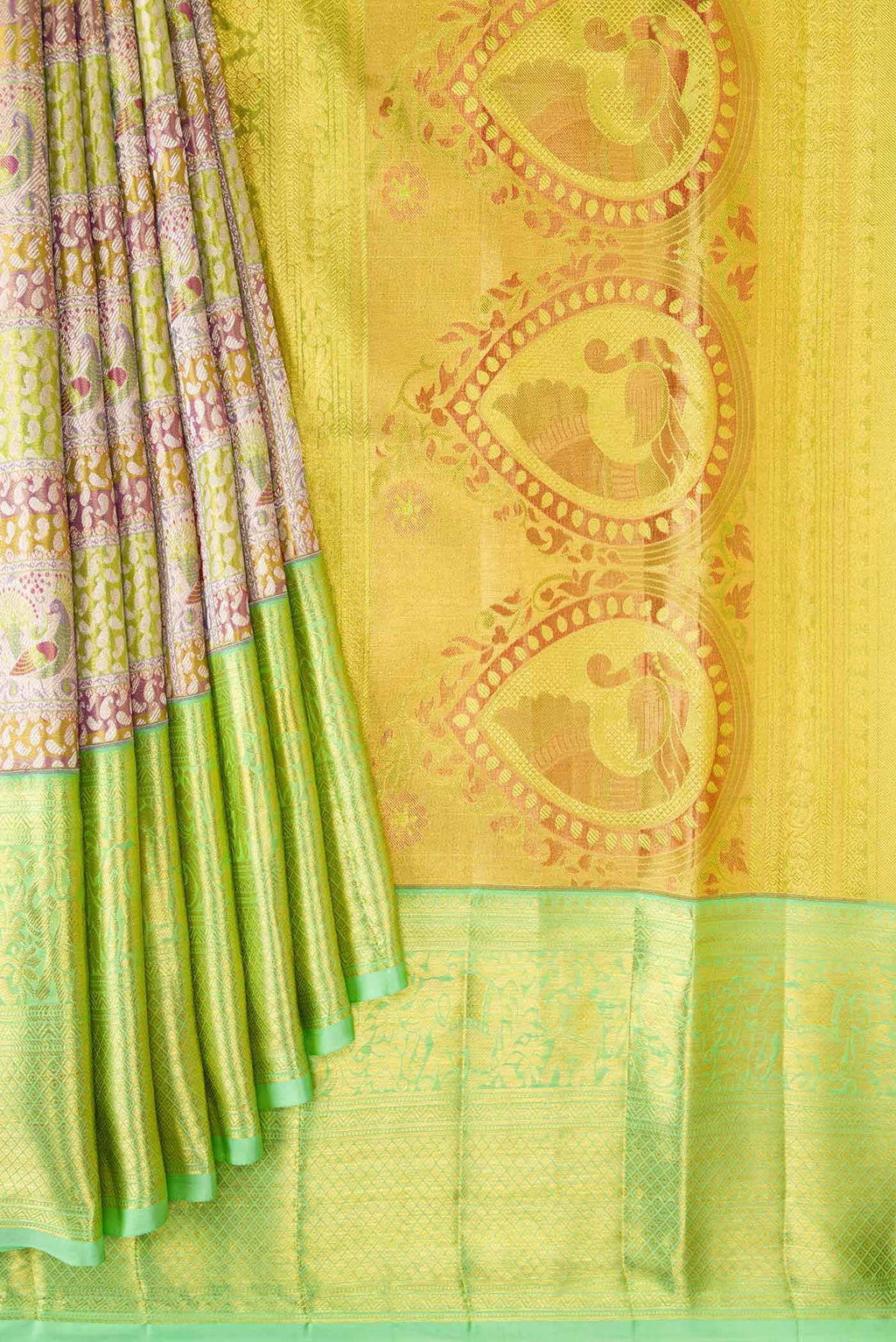 Gold Dual Tone Kanchipuram Tissue Silk Saree