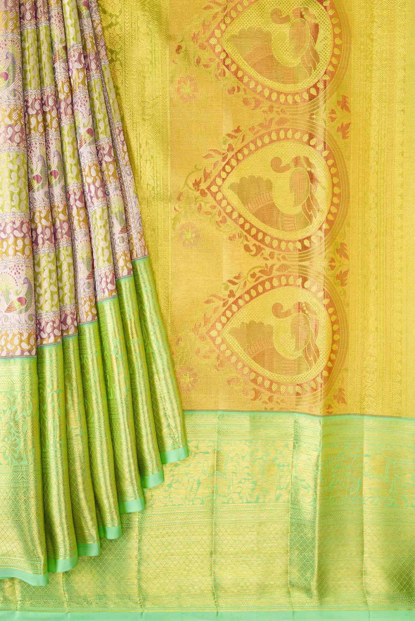 Gold Dual Tone Kanchipuram Tissue Silk Saree