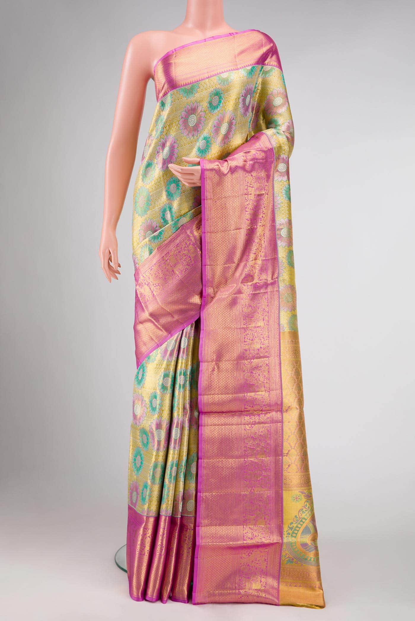Gold Dual Tone Kanchipuram Tissue Silk Saree