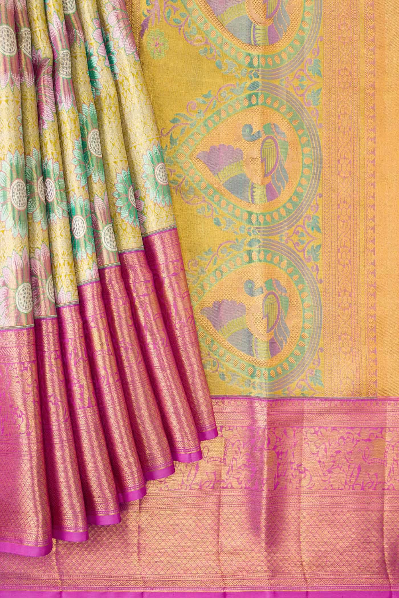 Gold Dual Tone Kanchipuram Tissue Silk Saree