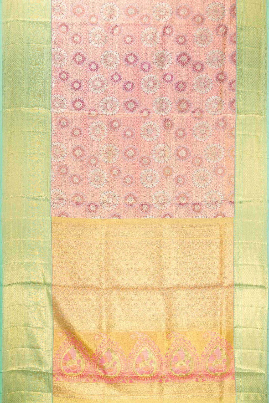 Peach Dual Tone Kanchipuram Tissue Silk Saree