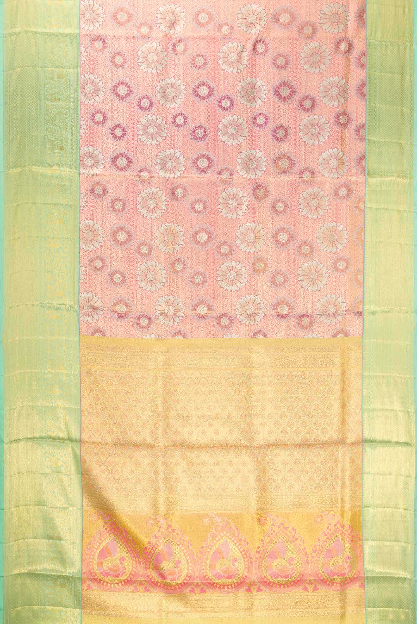Peach Dual Tone Kanchipuram Tissue Silk Saree