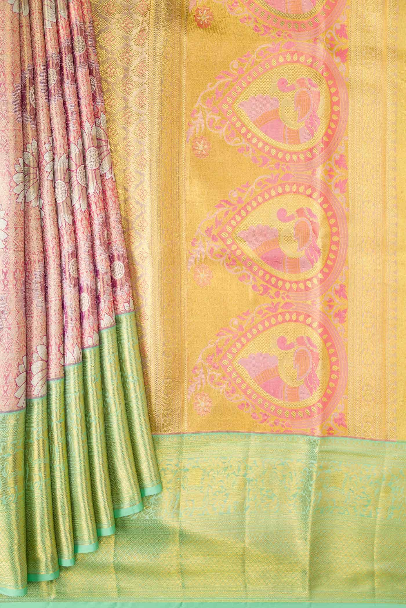 Peach Dual Tone Kanjivaram Tissue Silk Saree