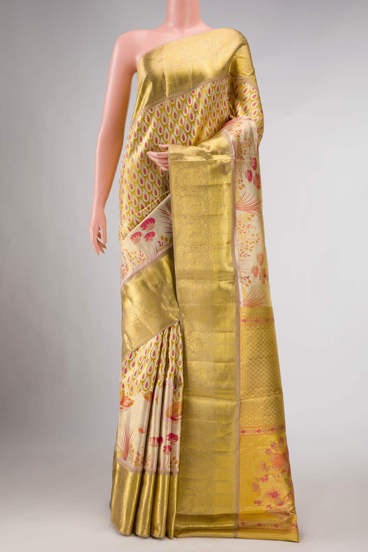 Gold Dual Tone Kanchipuram Tissue Silk Saree