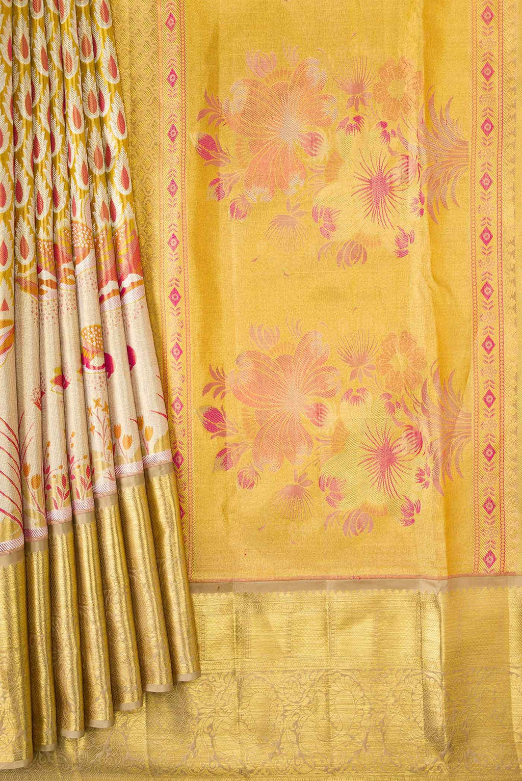 Gold Dual Tone Kanchipuram Tissue Silk Saree