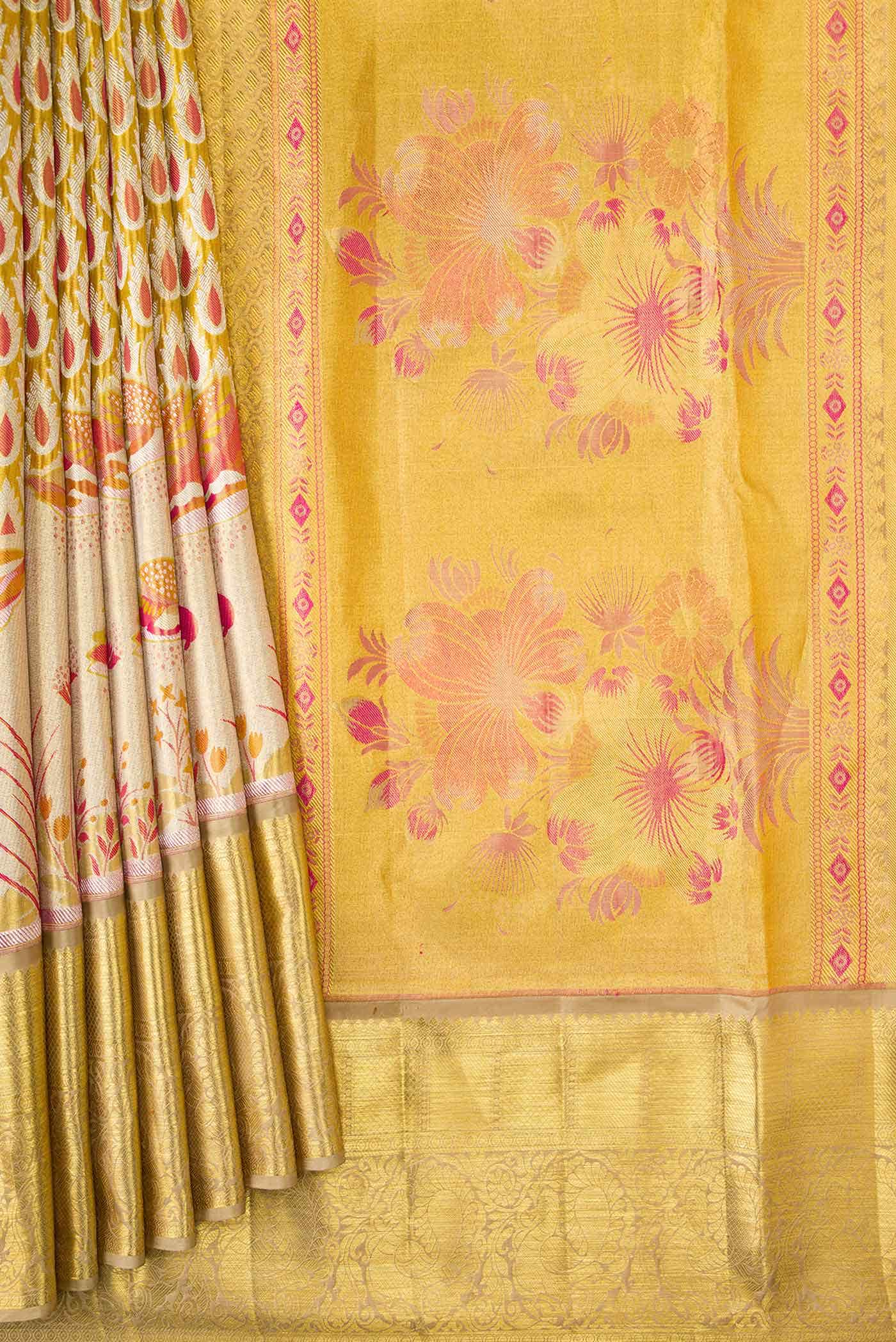 Gold Dual Tone Kanchipuram Tissue Silk Saree