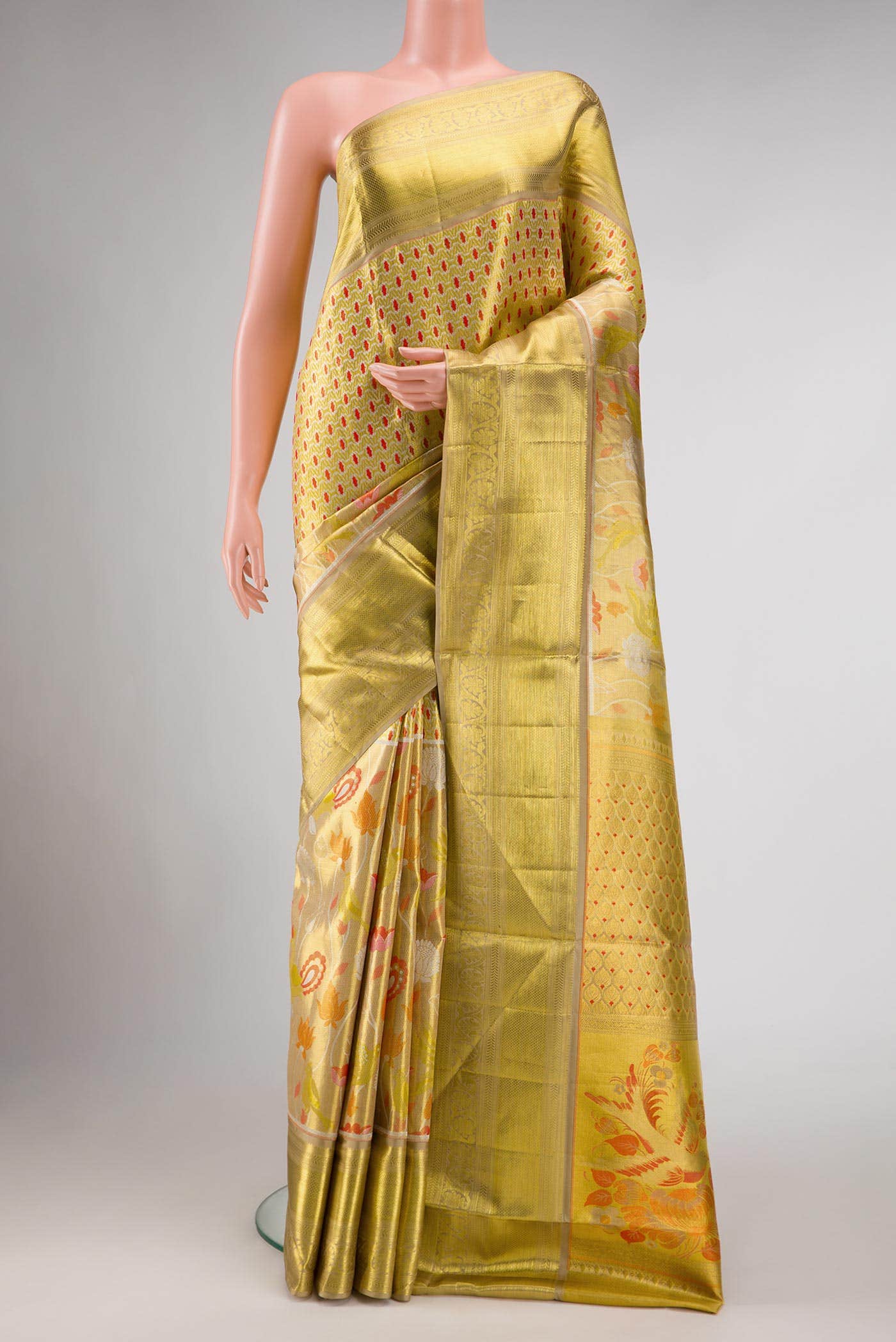 Gold Dual Tone Kanchipuram Tissue Silk Saree