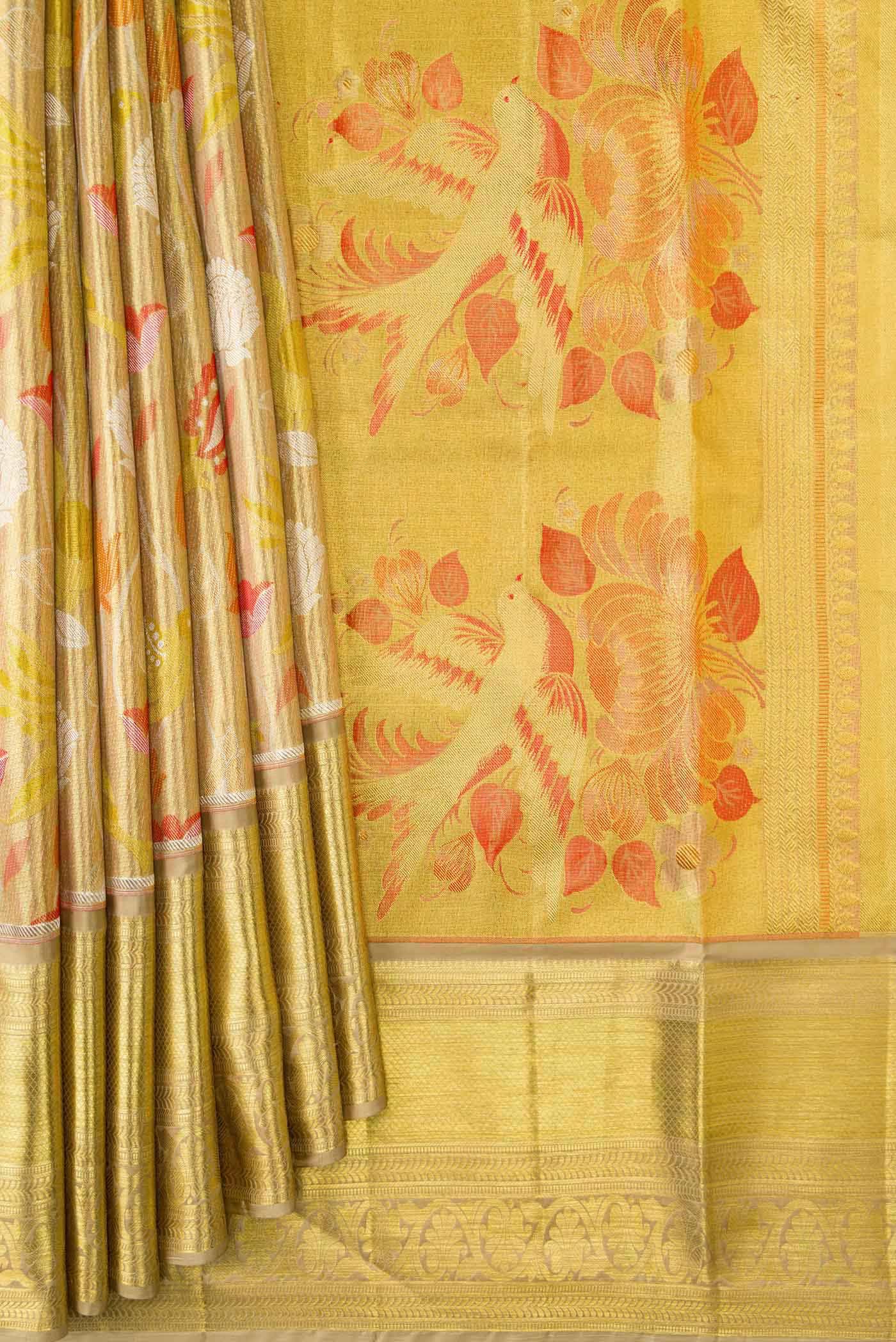 Gold Dual Tone Kanchipuram Tissue Silk Saree