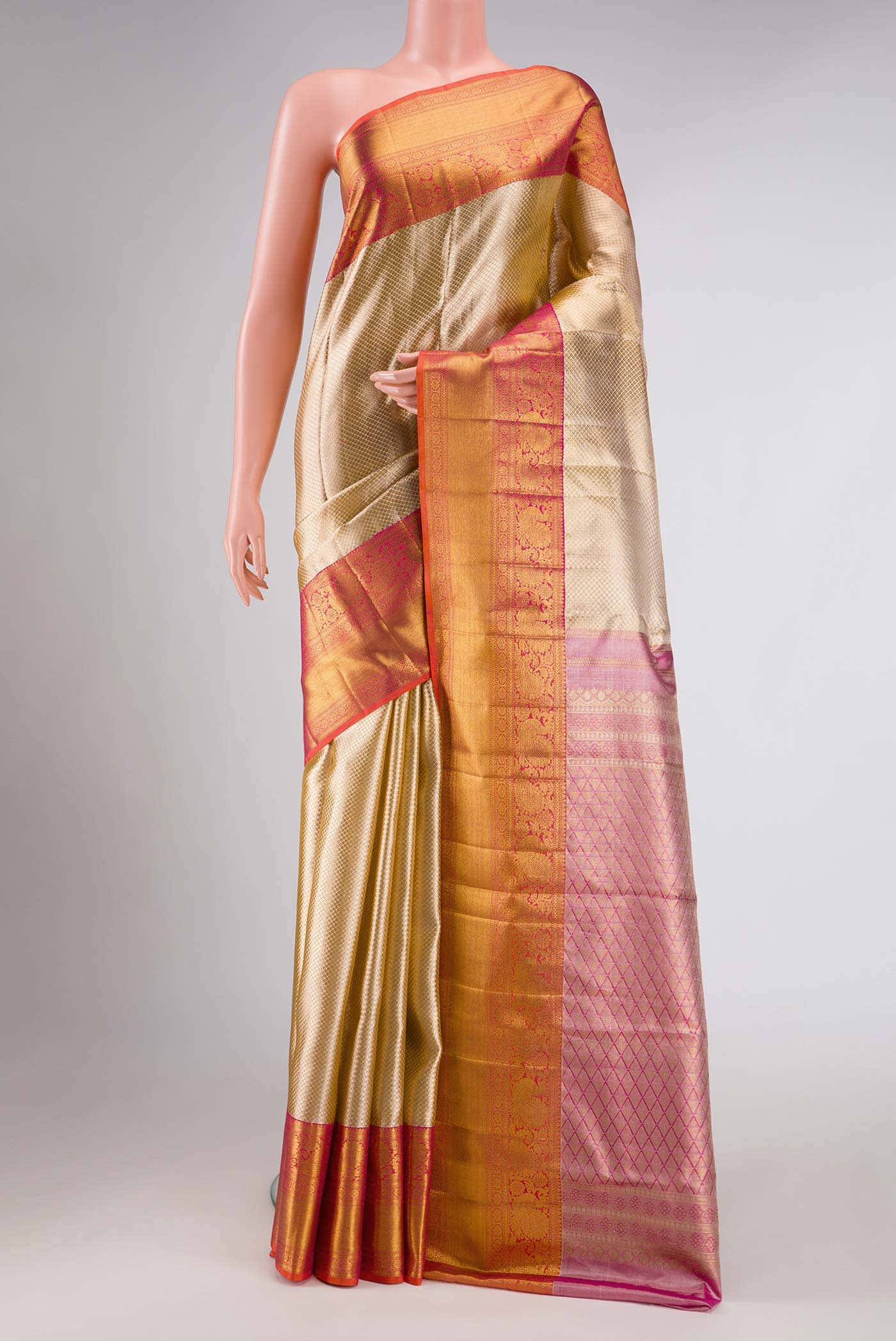 Sandal Dual Tone Kanchipuram Tissue Silk Saree