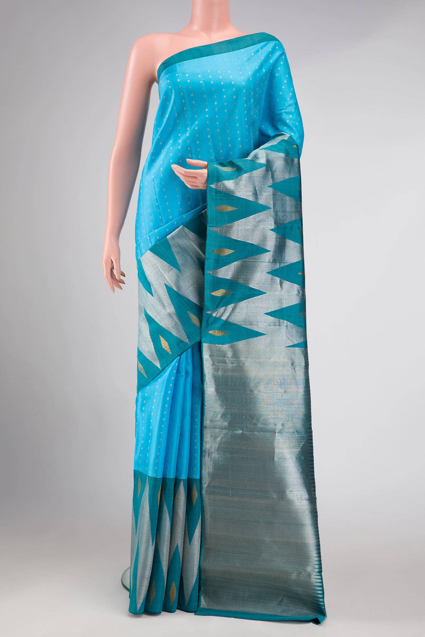 Sky Blue Kanchipuram Silk Saree