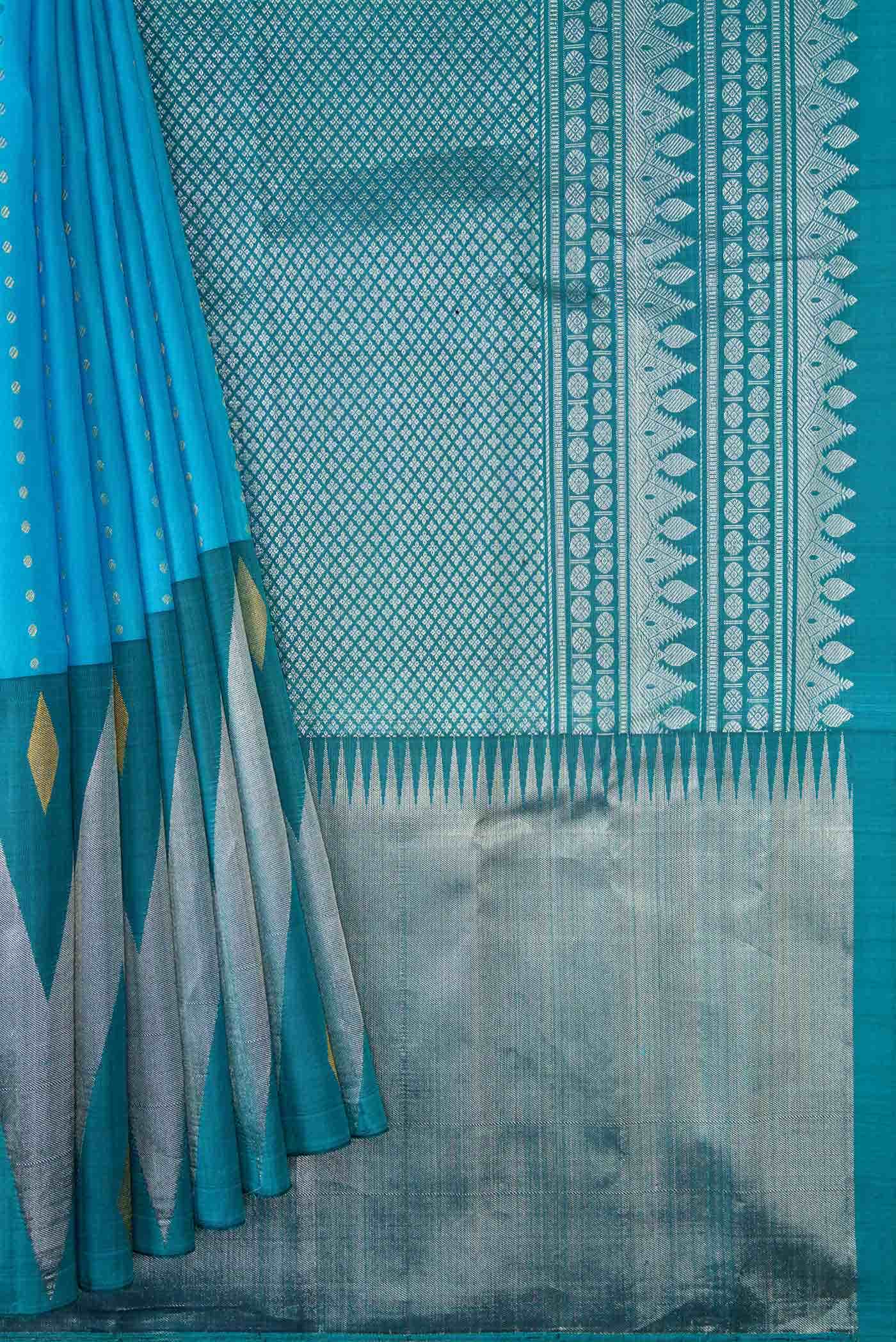 Sky Blue Kanchipuram Silk Saree