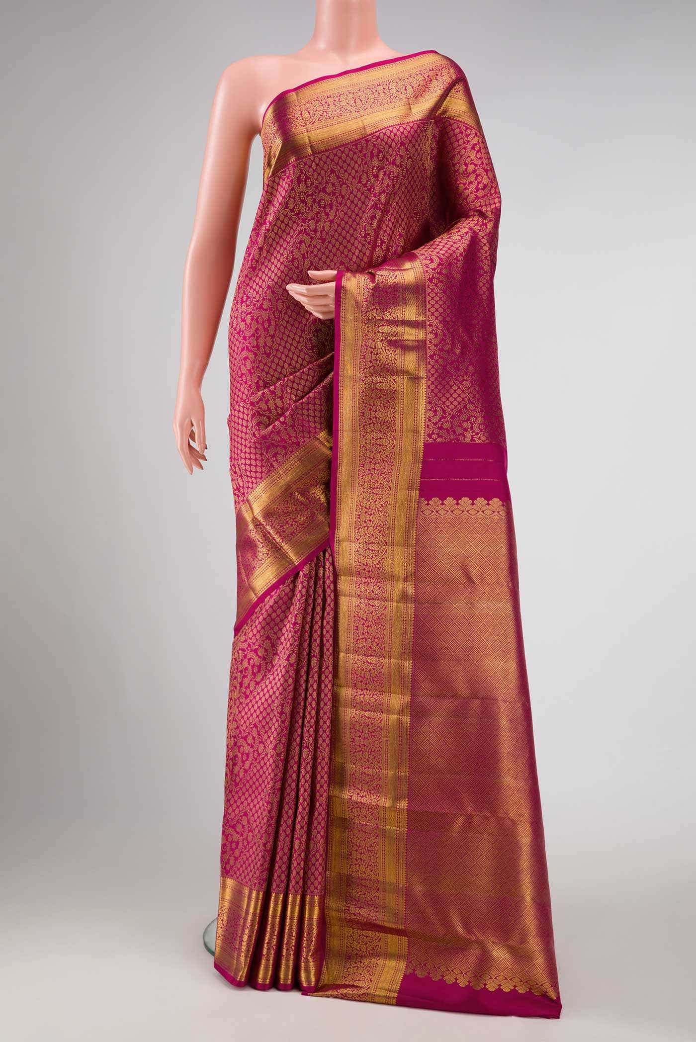 Dark Pink Dual Tone Kanchipuram Silk Saree