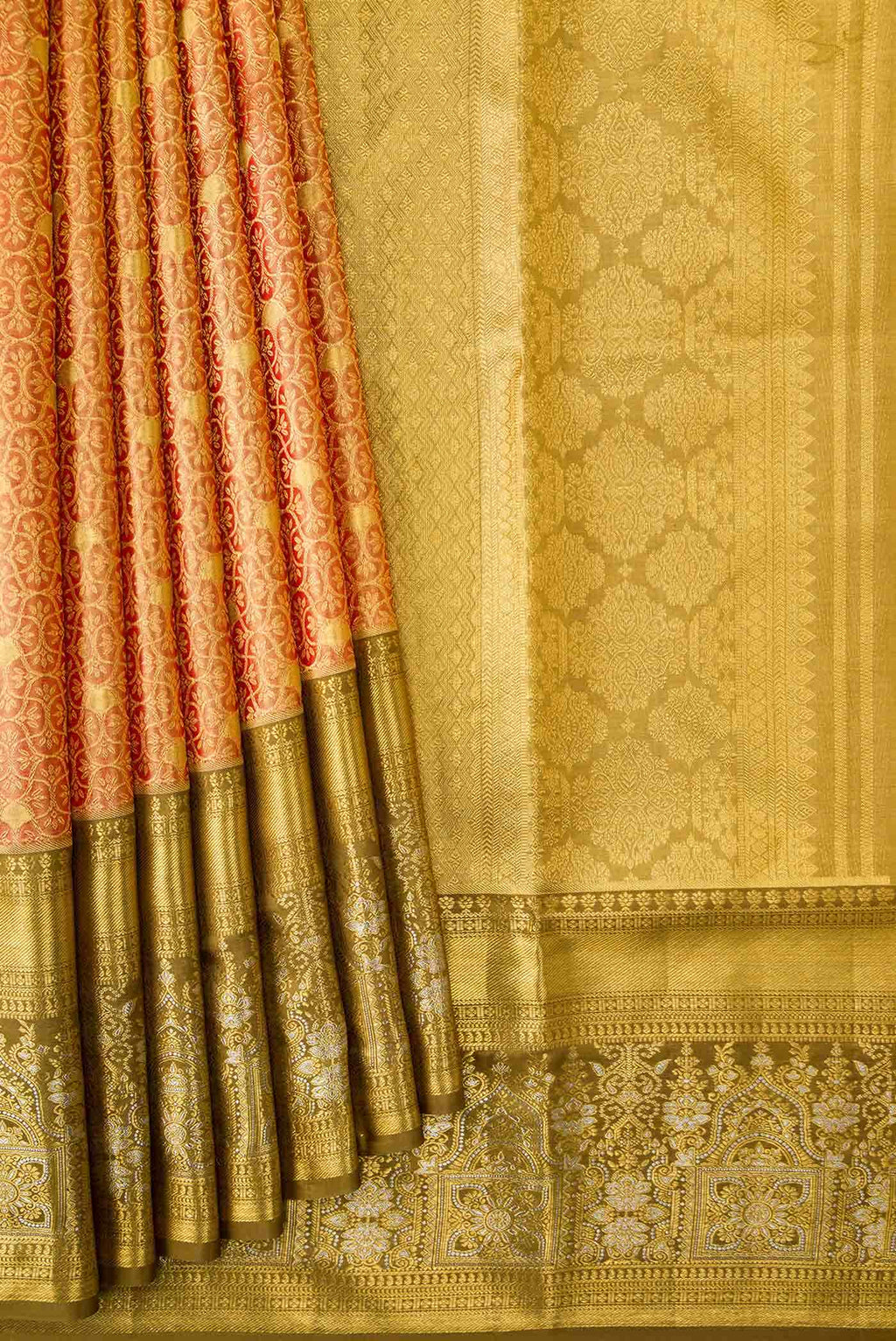 Orange Kanchipuram Tissue Silk Saree