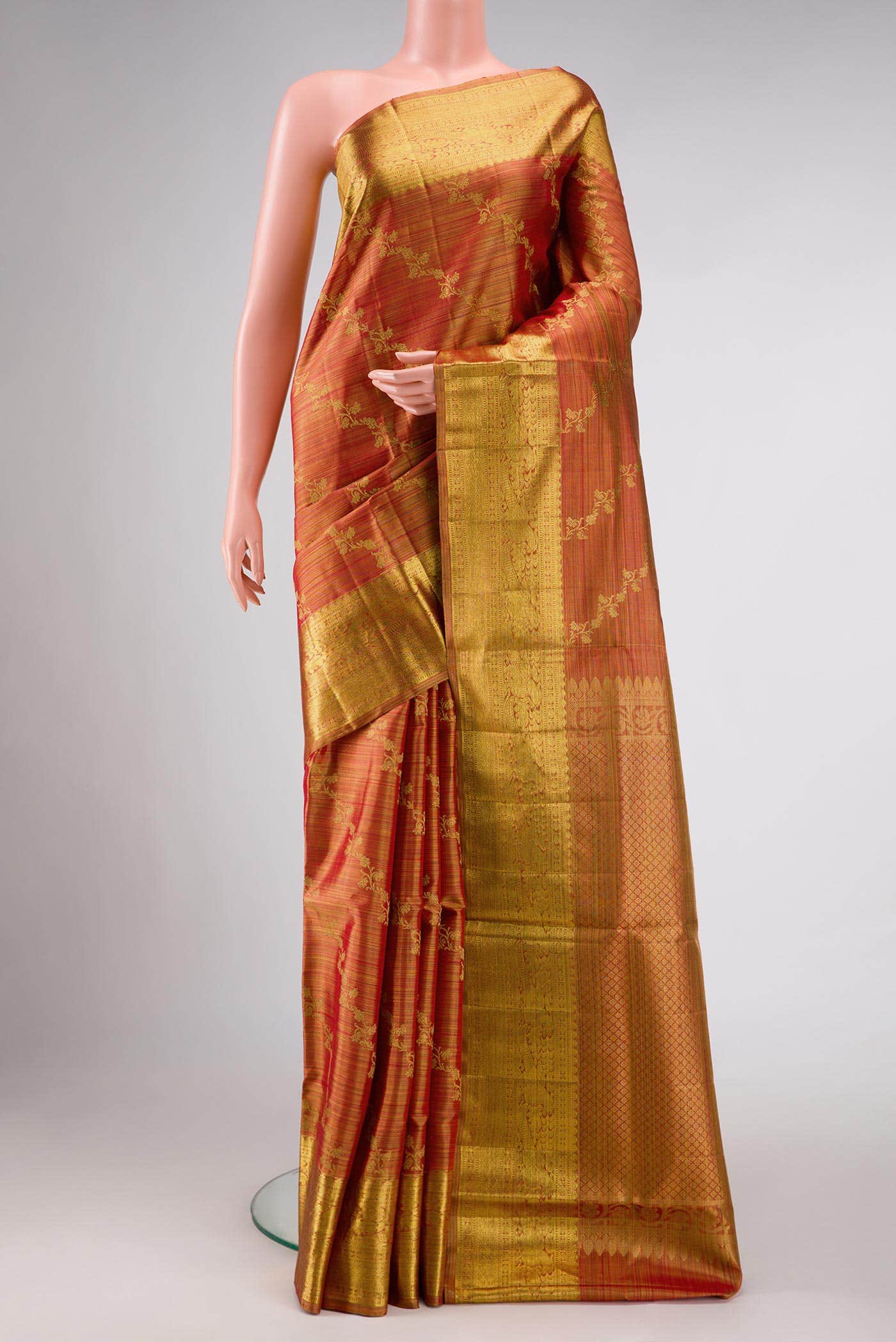Red Dual Tone Kanchipuram Tissue Silk Saree