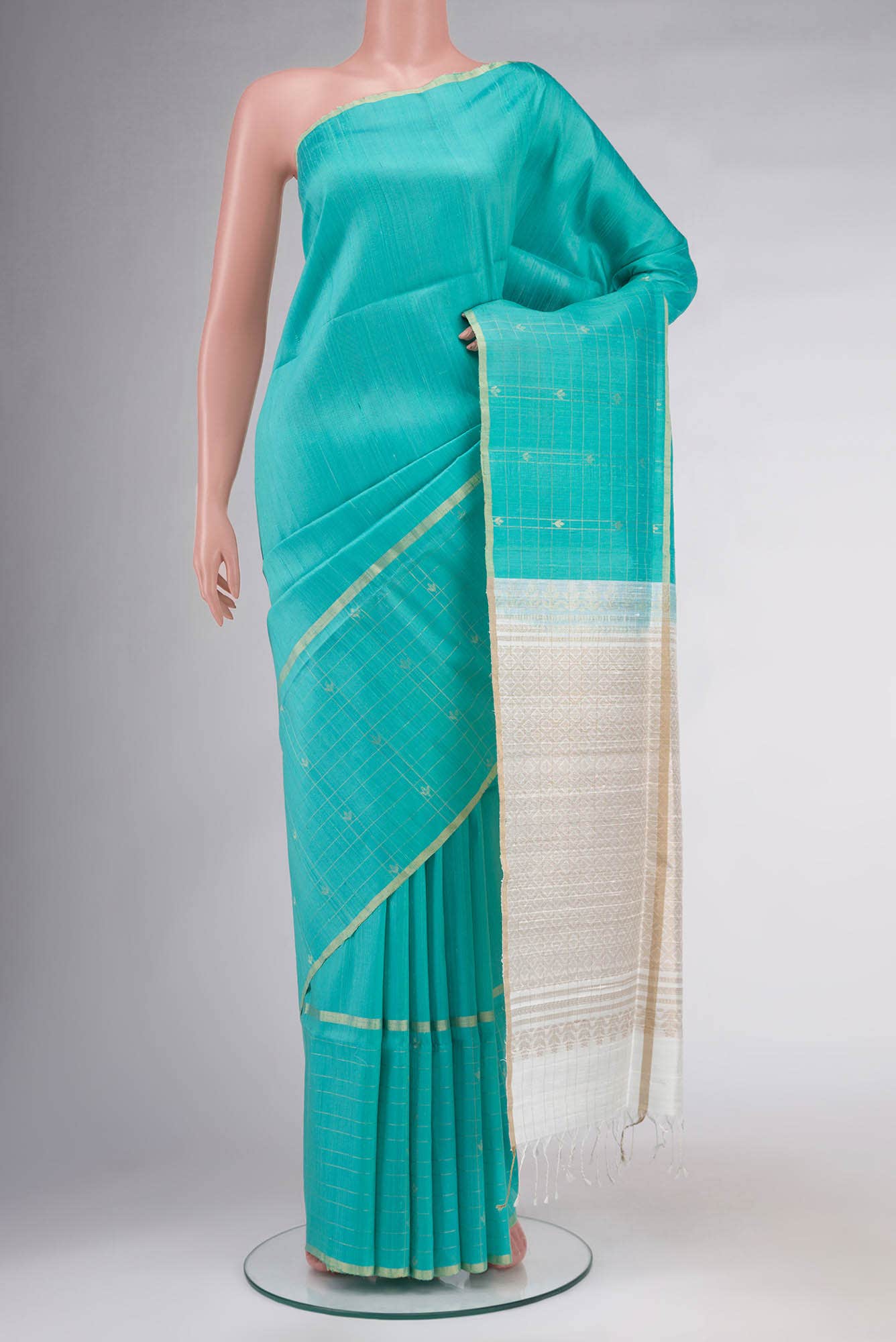 Turquoise Raw Silk Saree