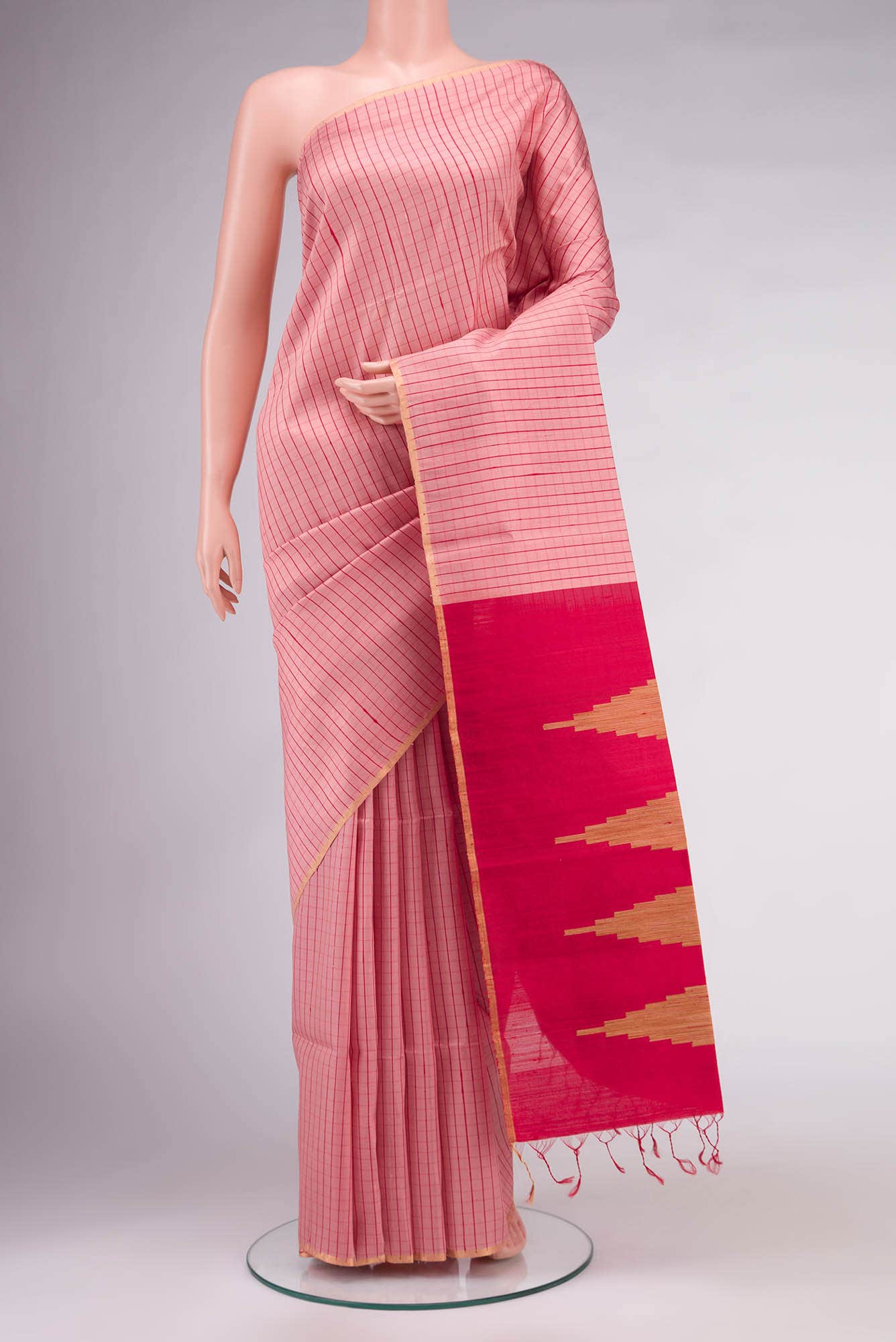 Coral Raw Silk Saree