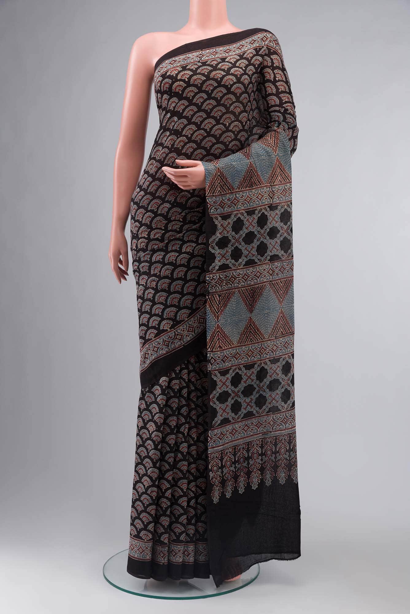 Black Kalamkari Cotton Saree
