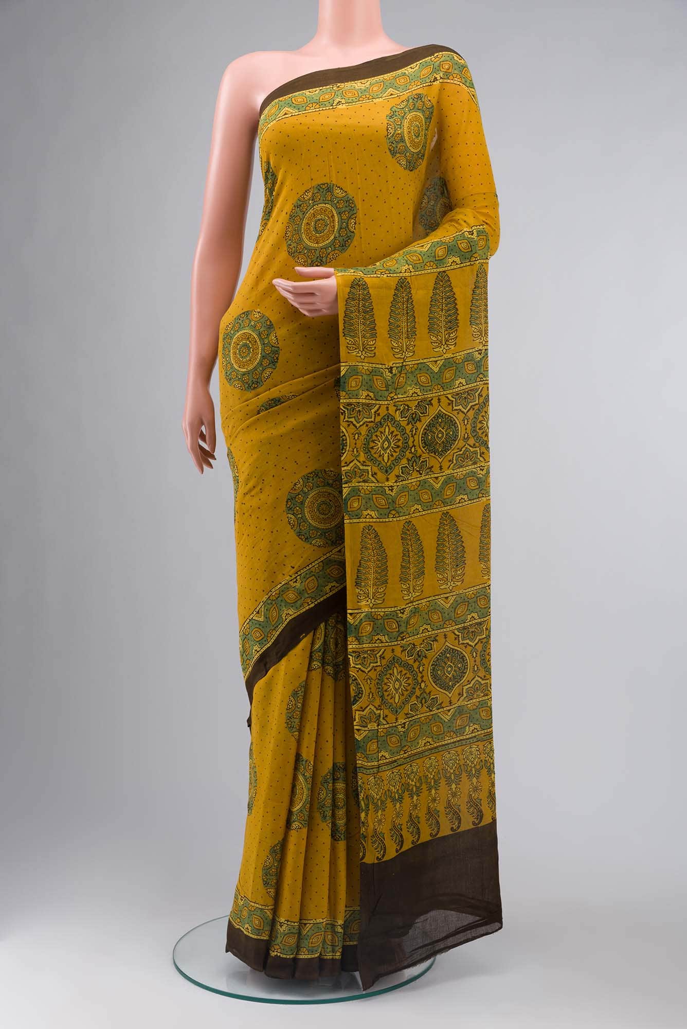 Mustard Chanderi Silk Cotton Saree