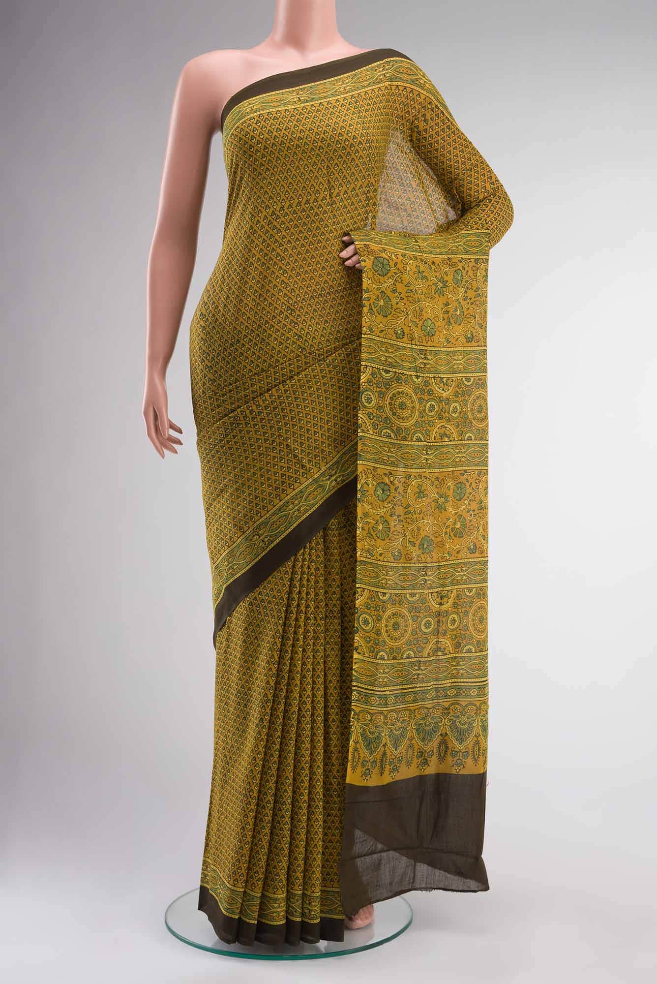 Mustard Chanderi Silk Cotton Saree
