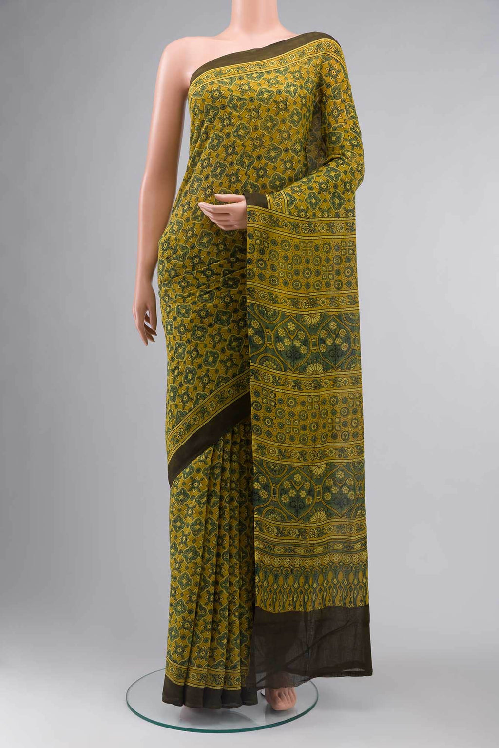 Mustard Kalamkari Cotton Saree