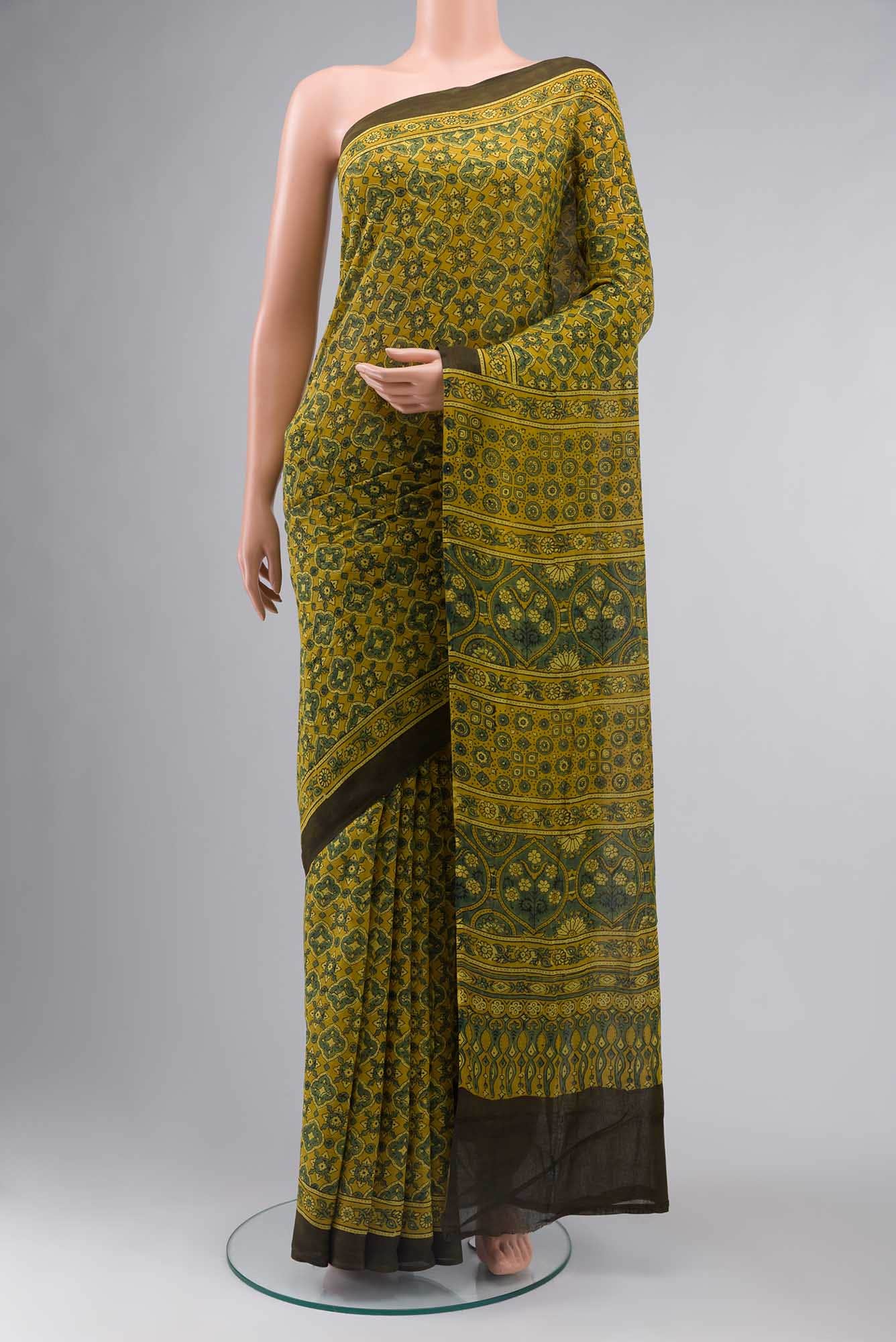Mustard Kalamkari Cotton Saree