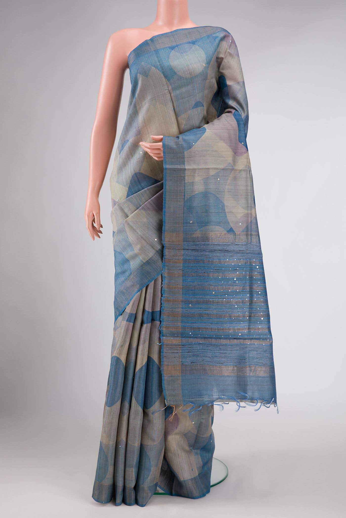 Blue Dual Tone Tussar Silk Saree