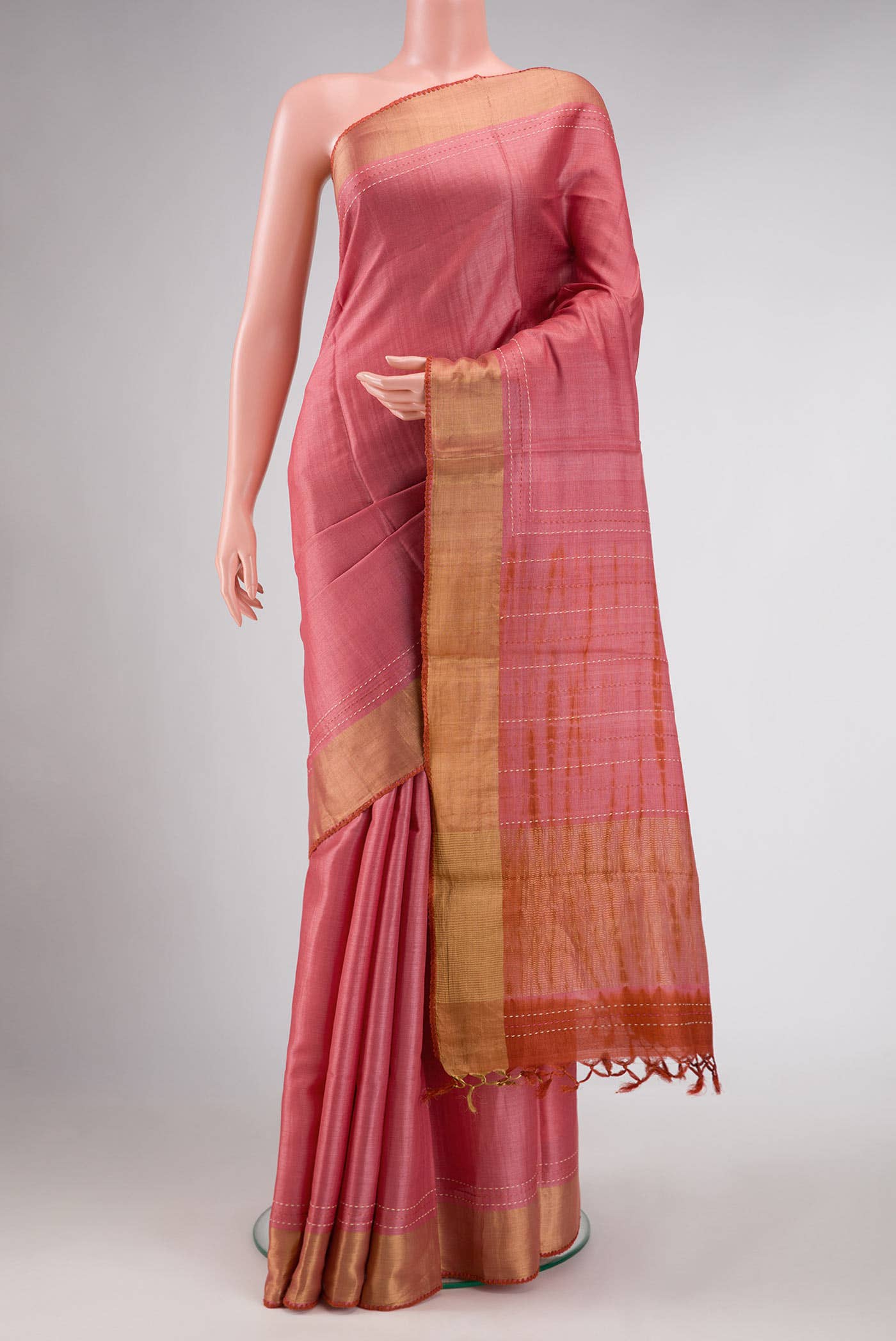 Pink Dual Tone Tussar Silk Saree