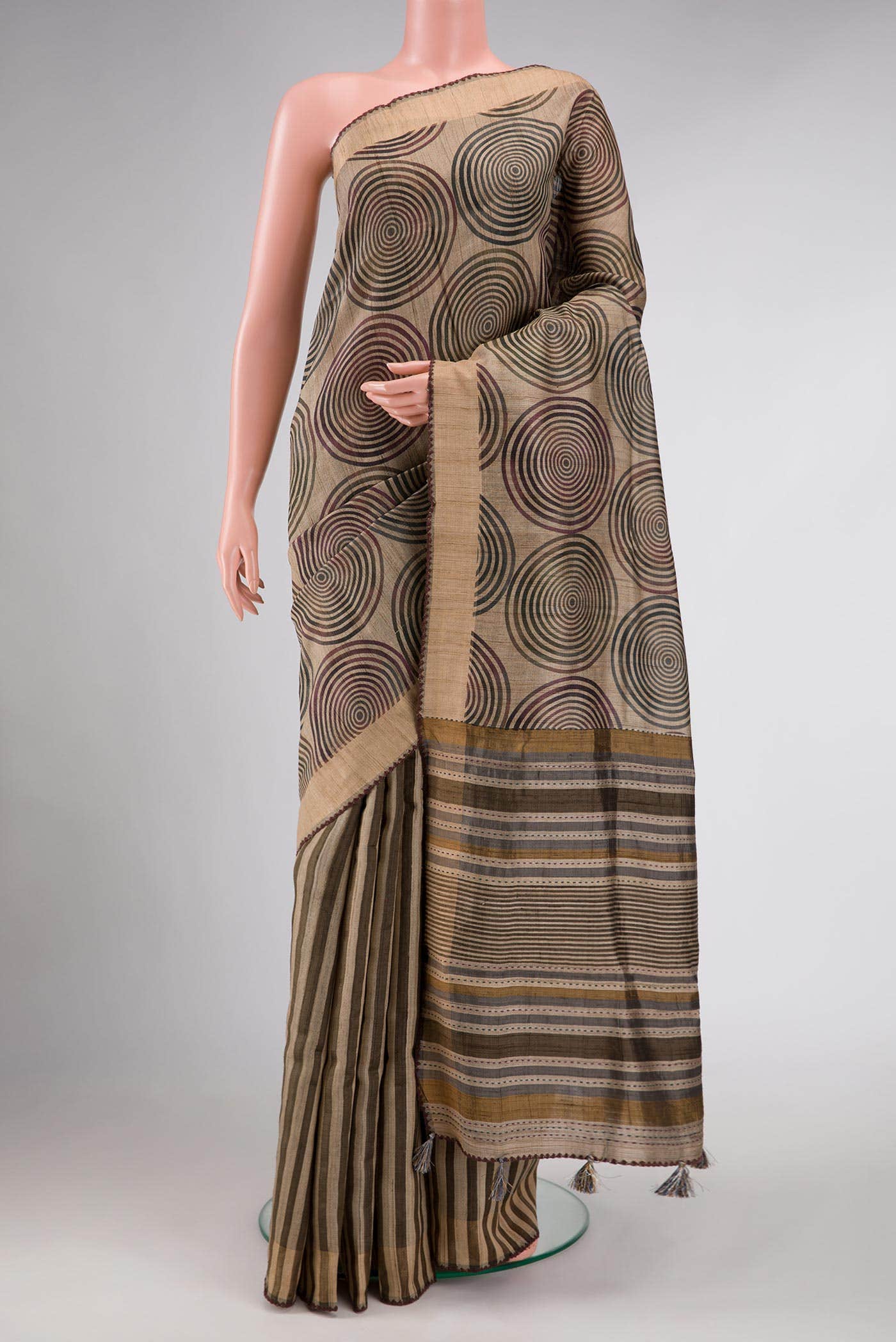 Beige Dual Tone Tussar Silk Saree