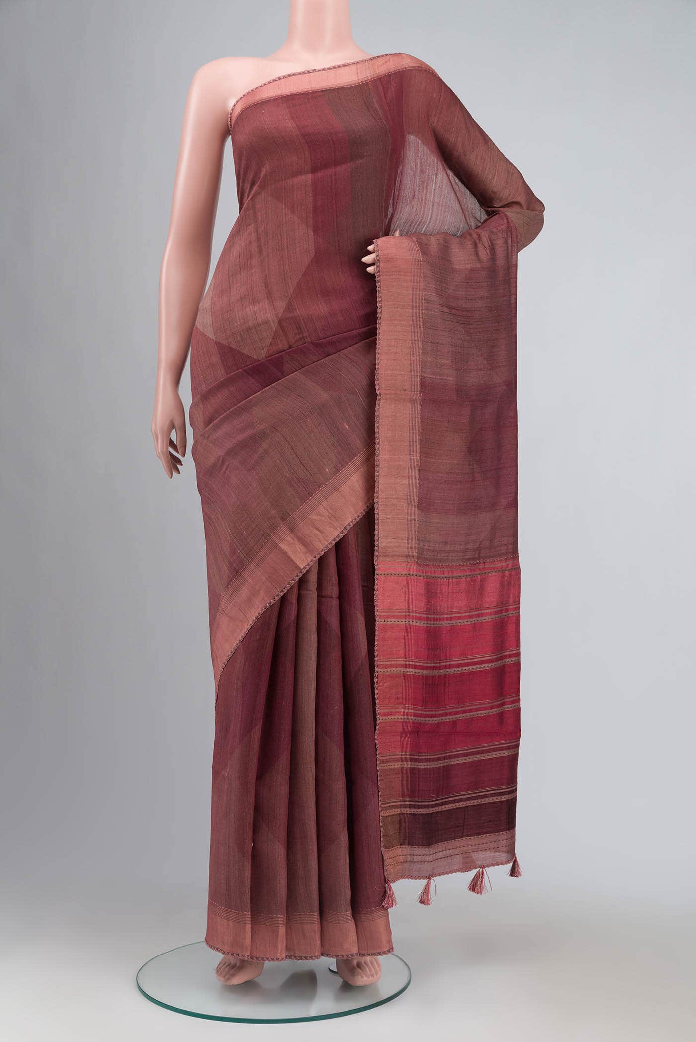 Rust Bhagalpuri Tussar Silk Saree