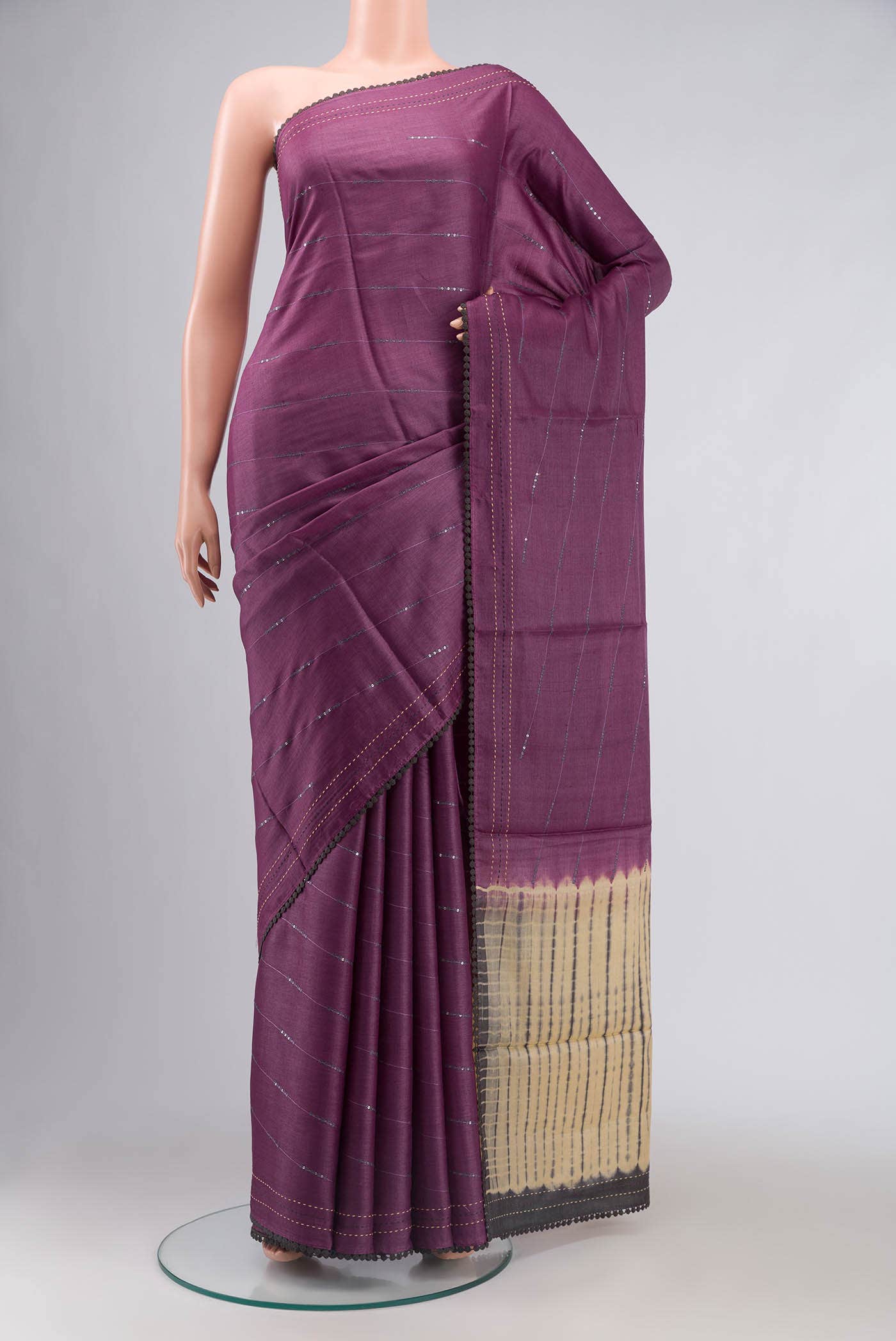 Dark Mauve Bhagalpuri Tussar Silk Saree